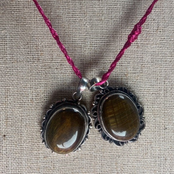 P3/53- Tiger Eye Amber stone Silver Pendant (T12-053)