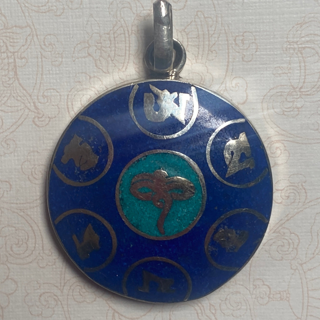 Tibetan Turquoise & Coral Om Mani Padme Hum Pendant