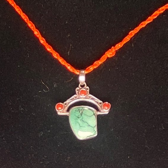 P5/12- VINTAGE Sterling Silver Turquoise & Red Stone Pendant(T12-3/12)