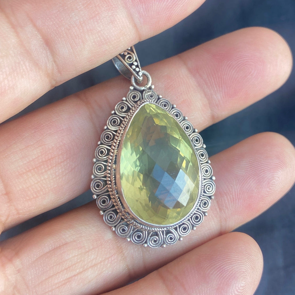 Filigree Sterling Silver Citrine Pendant: Celtic Warrior Necklace
