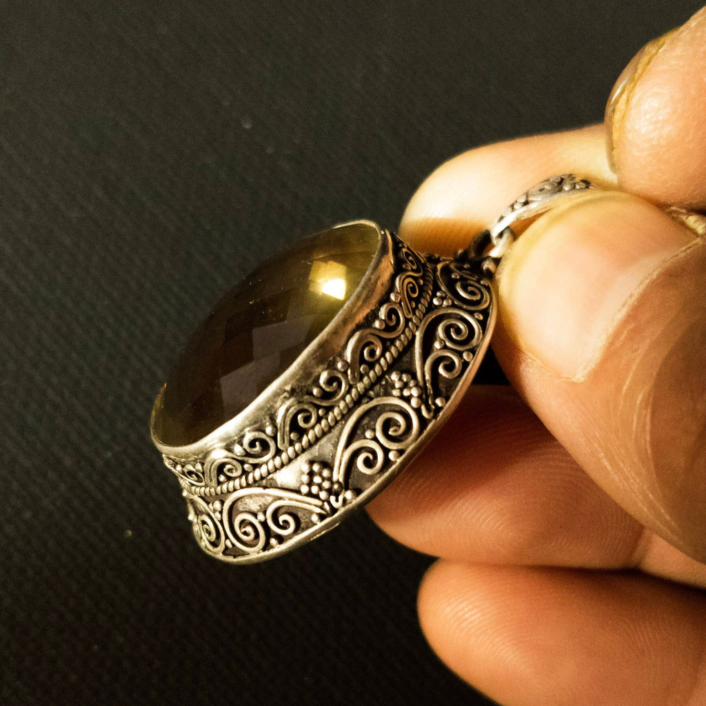 Sterling Silver Celtic Citrine Pendant: Handmade Filigree Necklace