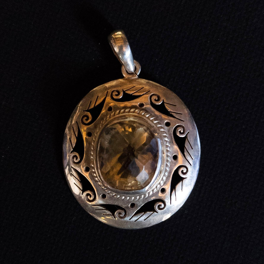 Silver Filigree Citrine Celtic Warrior Pendant: 925 Sterling Silver