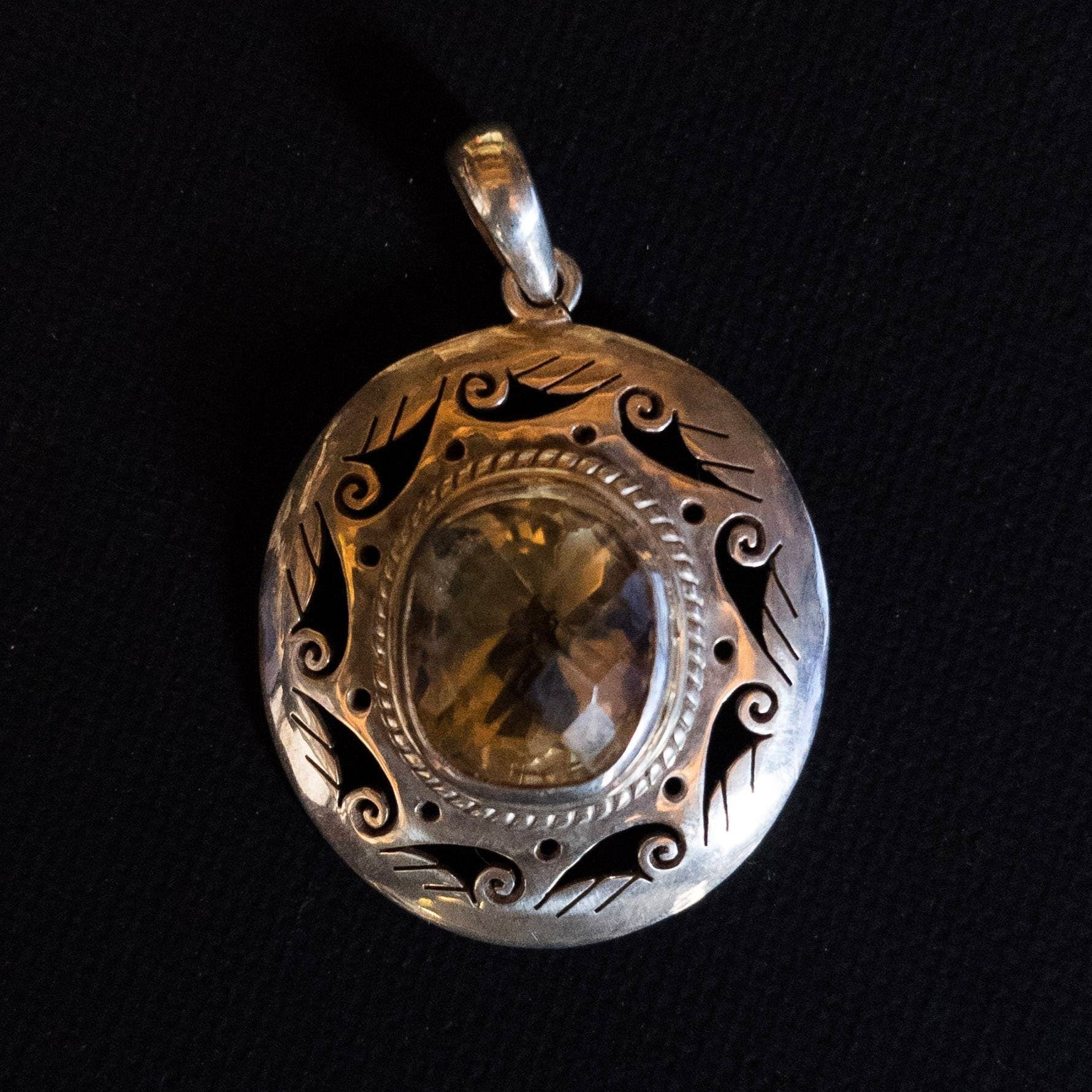 Silver Filigree Citrine Celtic Warrior Pendant: 925 Sterling Silver