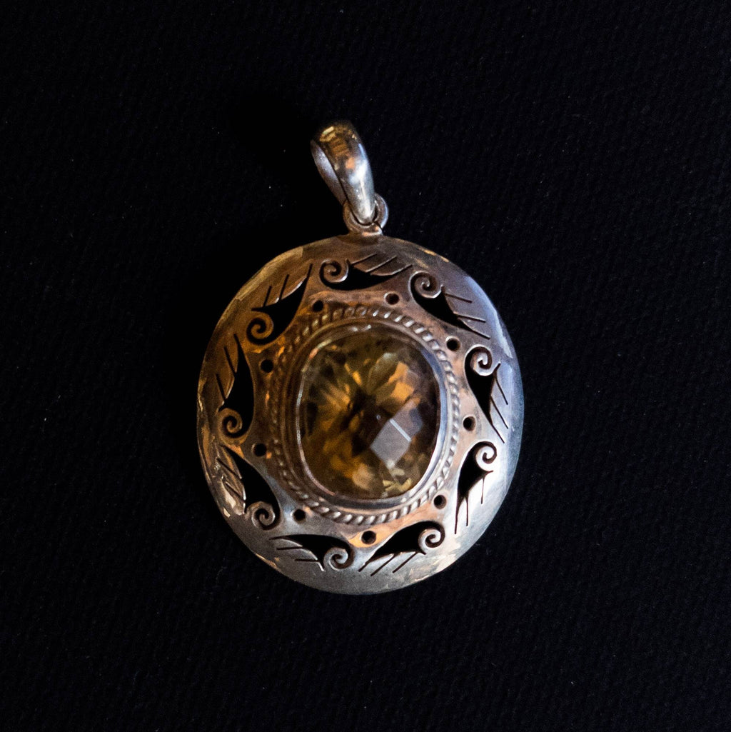Silver Filigree Citrine Celtic Warrior Pendant: 925 Sterling Silver
