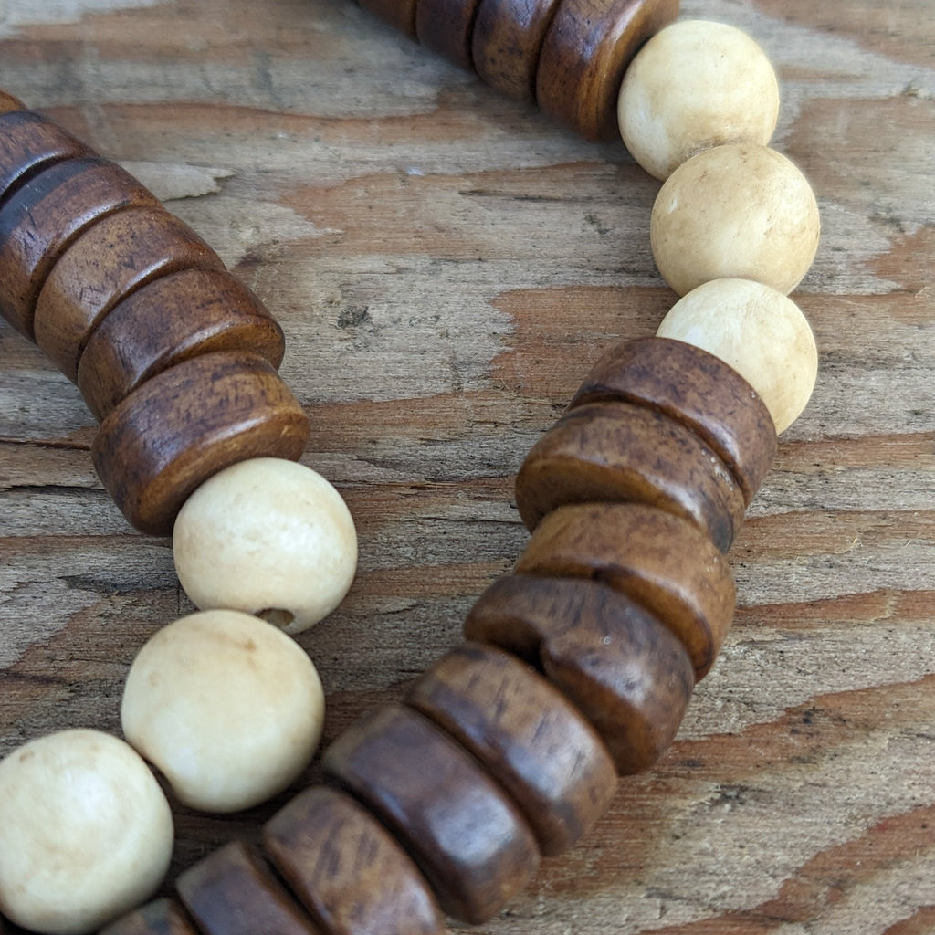 Tibetan Yak Bone Mala Beads: 108 Prayer Beads with Conch Shell Spacer
