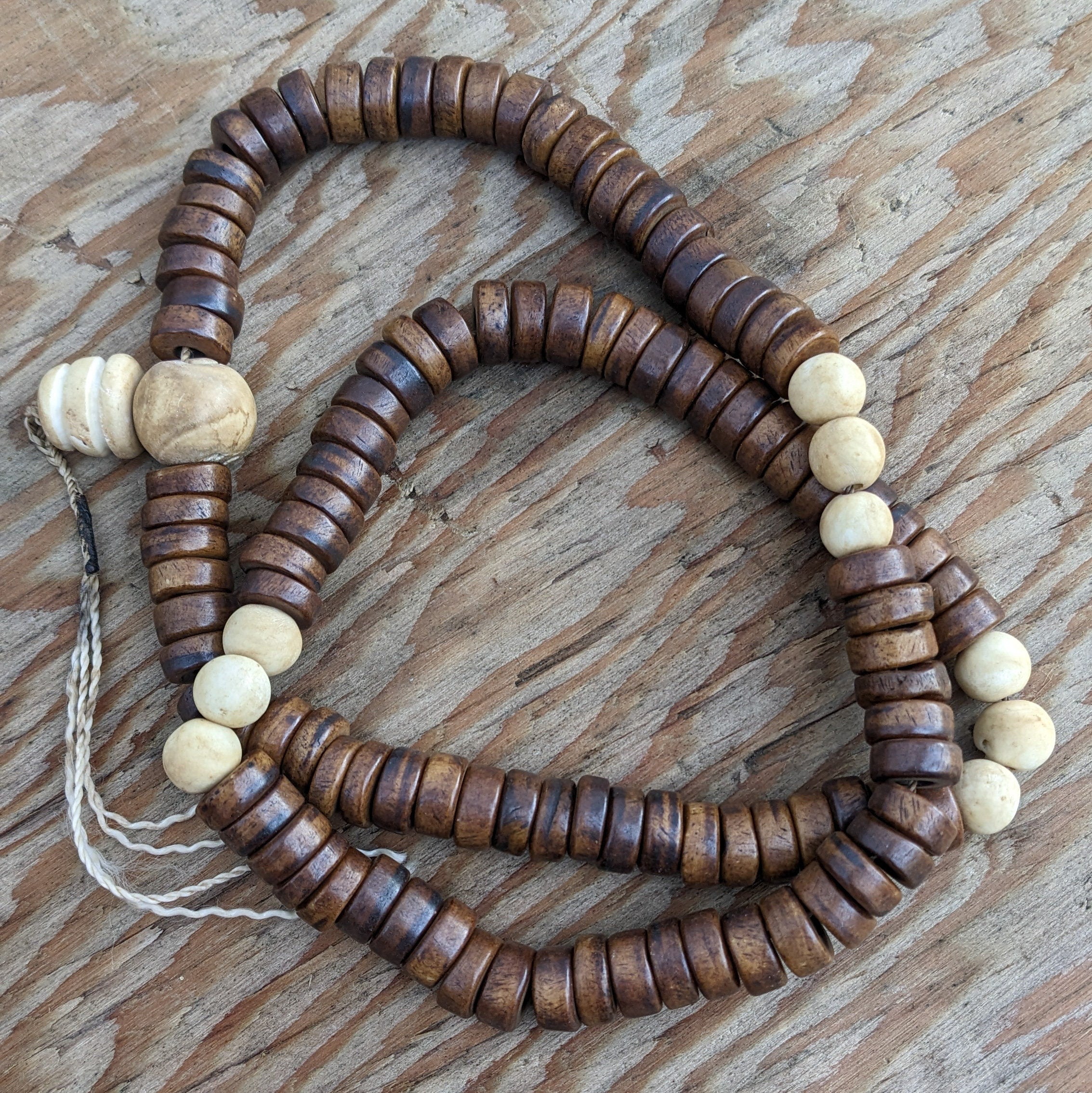 Tibetan Yak Bone Mala Beads: 108 Prayer Beads with Conch Shell Spacer
