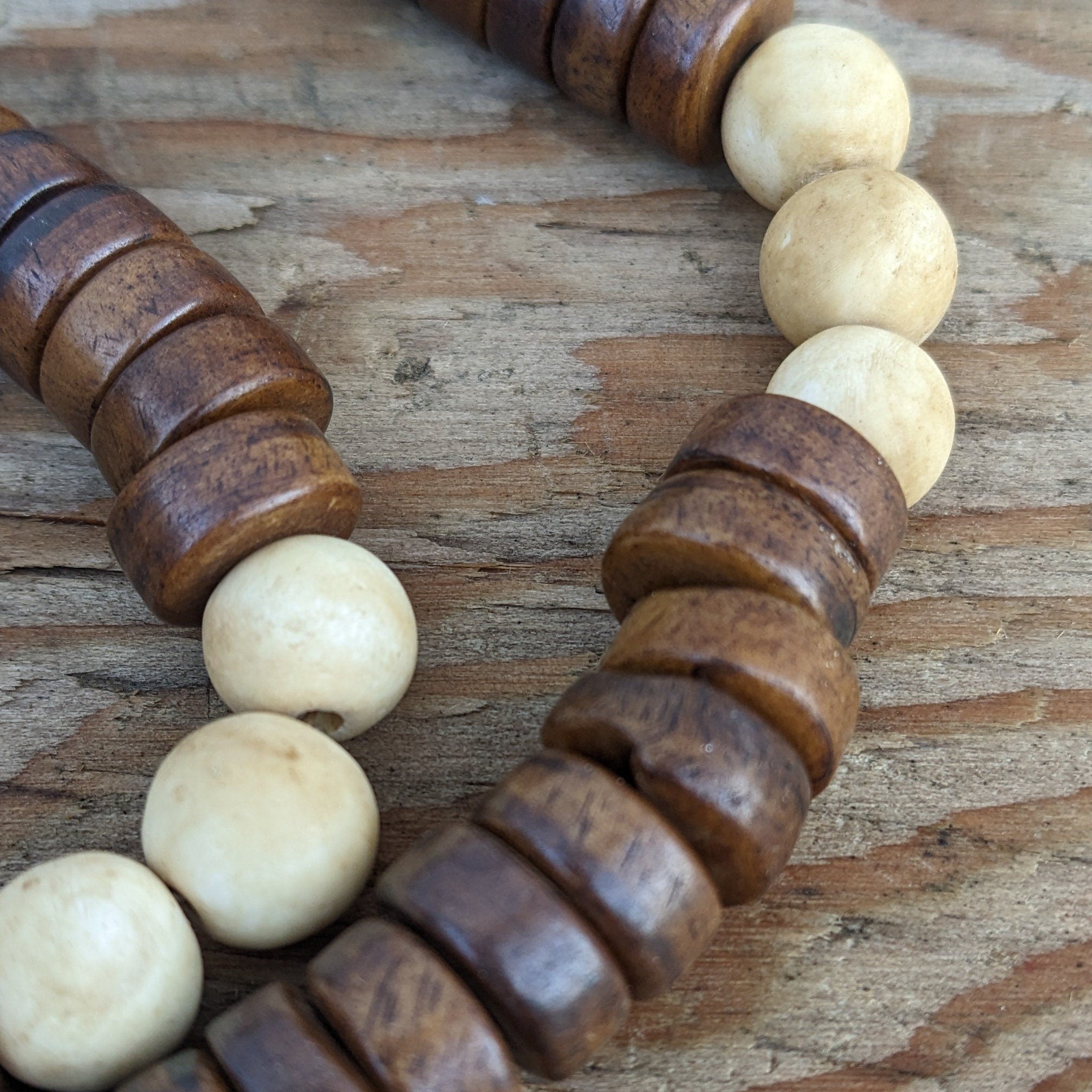 Tibetan Yak Bone Mala Beads: 108 Prayer Beads with Conch Shell Spacer
