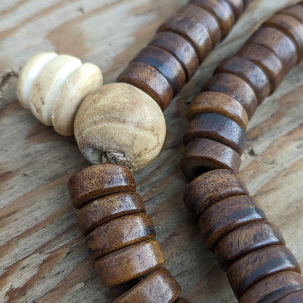 Tibetan Yak Bone Mala Beads: 108 Prayer Beads with Conch Shell Spacer