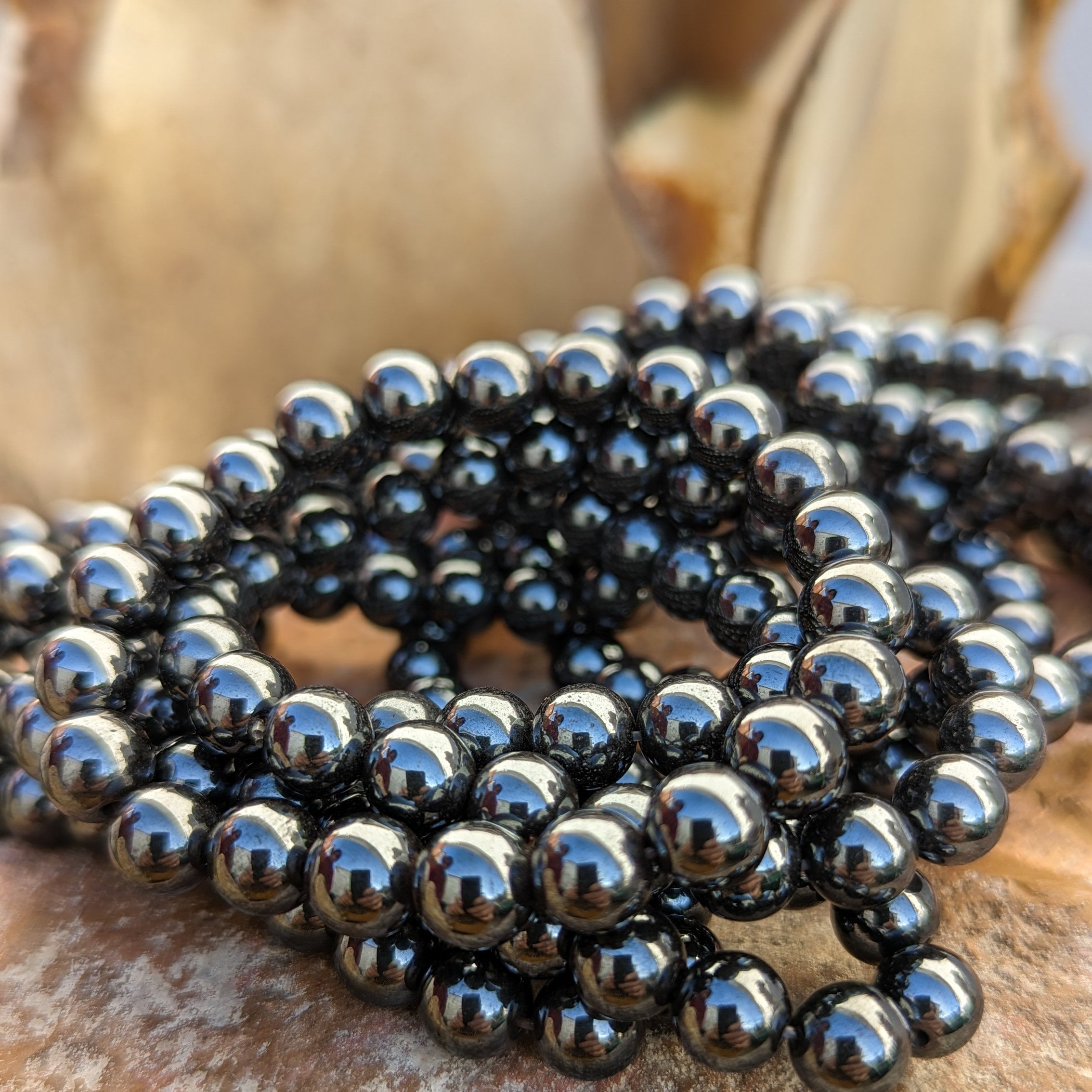 Natural Hematite Bracelet Smooth Round Size 8mm
