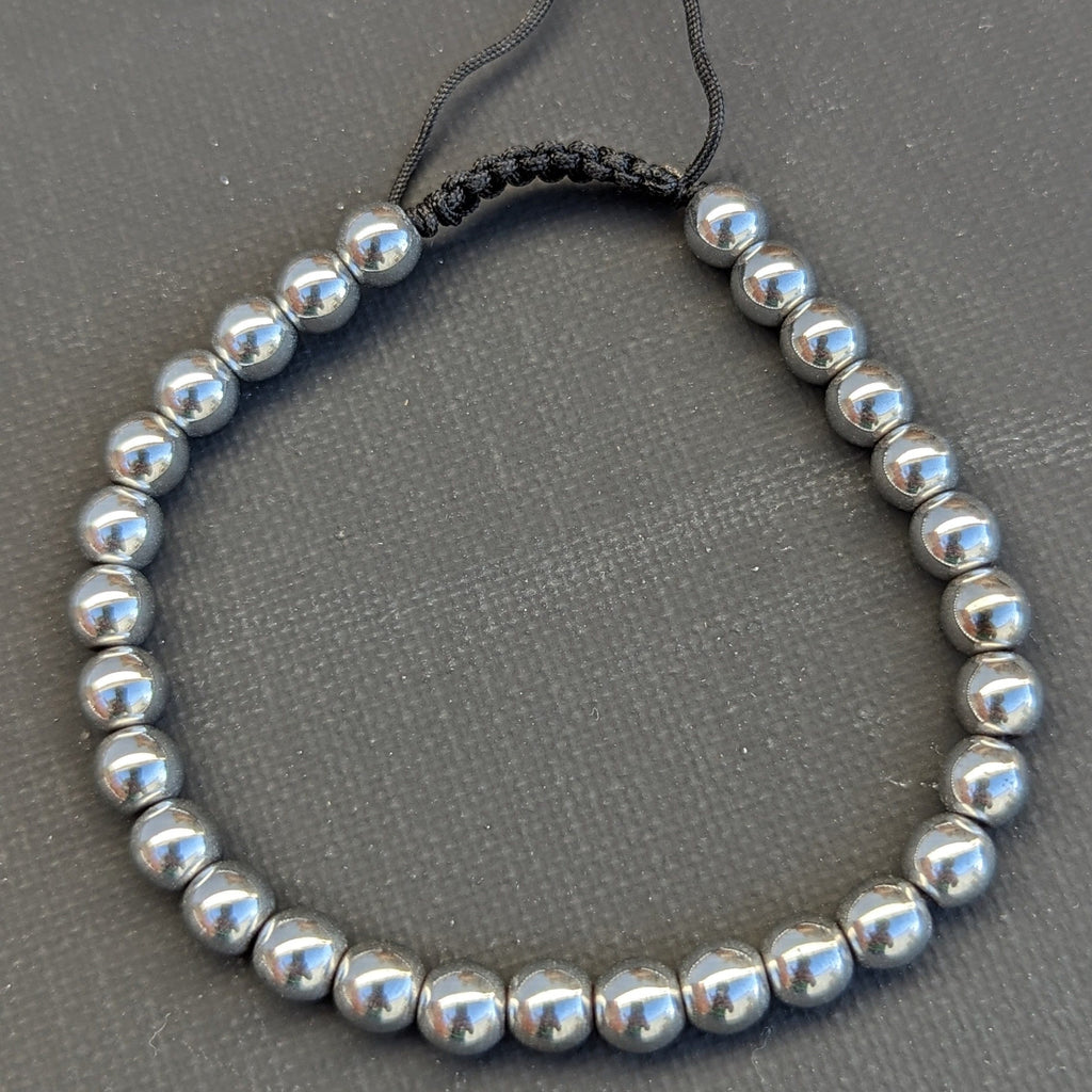 Silver Plated  Hematite Bracelet Smooth Round