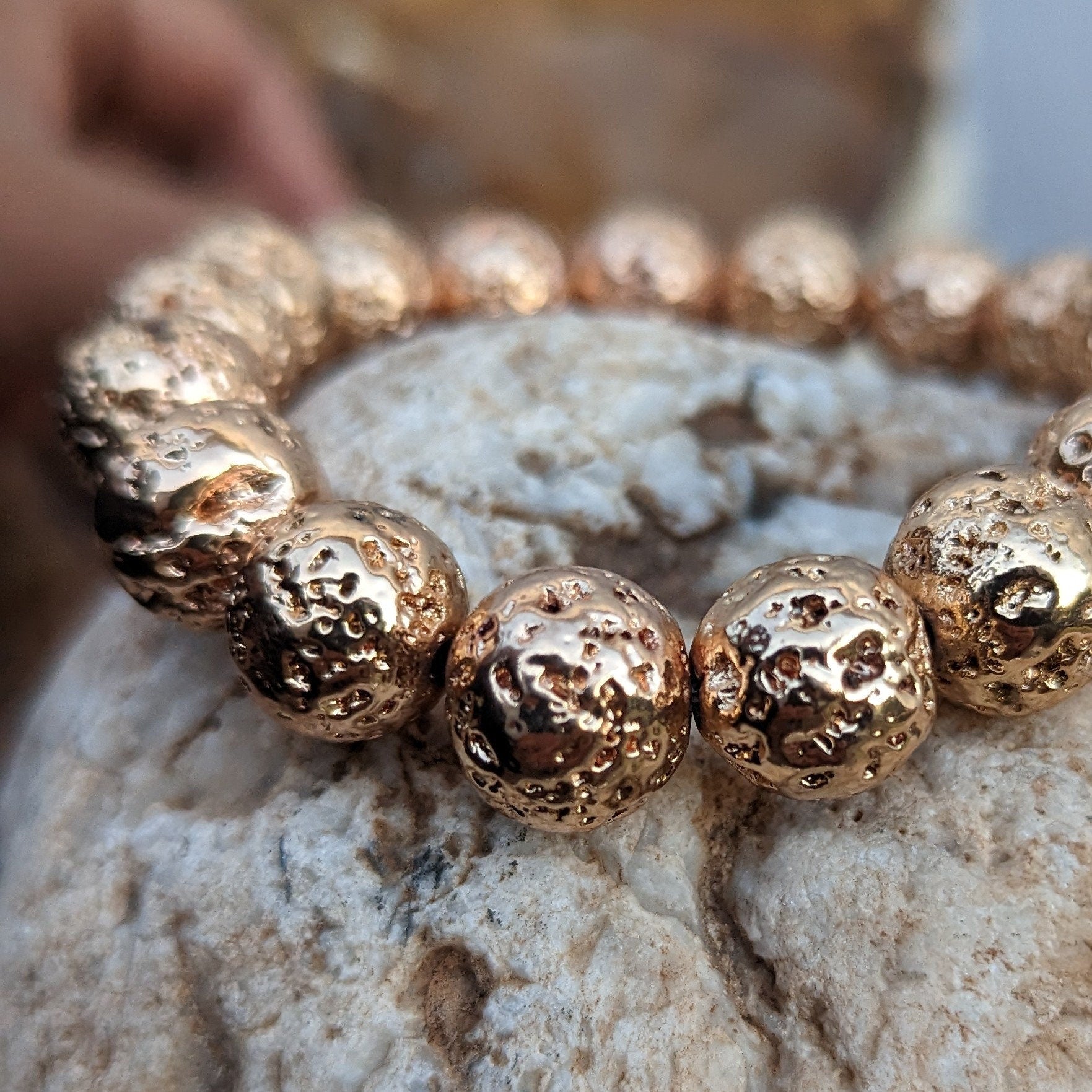 Electroplated Lava Stone Bracelet: Gold, Silver, Copper, Rose Gold (14mm)