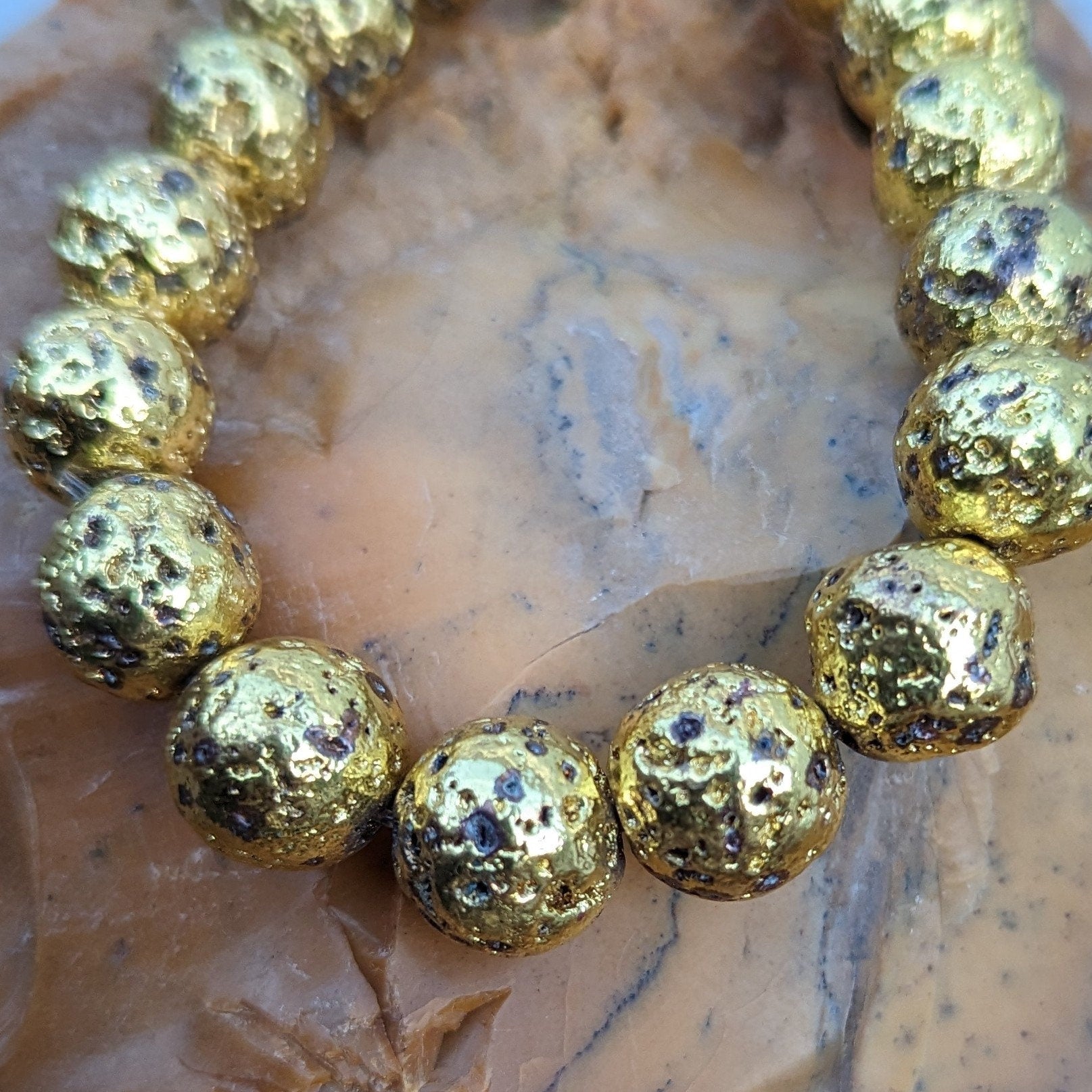 Electroplated Lava Stone Bracelet: Gold, Silver, Copper, Rose Gold (14mm)