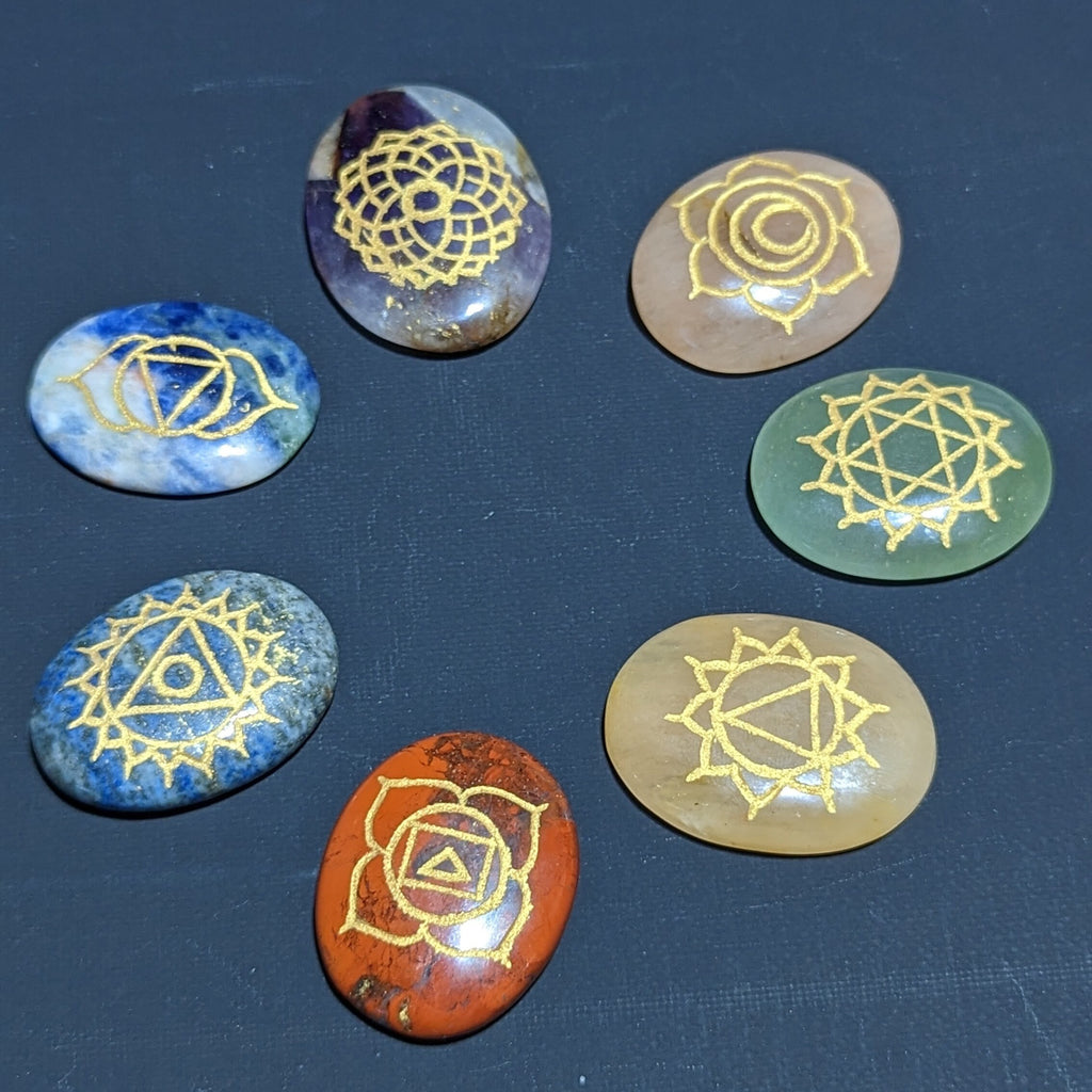 Engraved Chakra Stone Set, Reiki Meditation Stones (Set of 7)