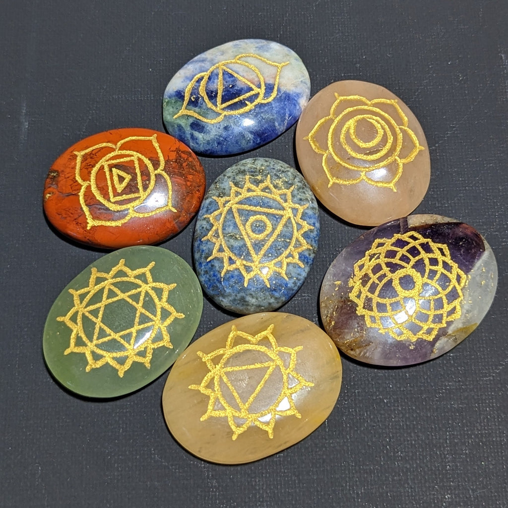 Engraved Chakra Stone Set, Reiki Meditation Stones (Set of 7)