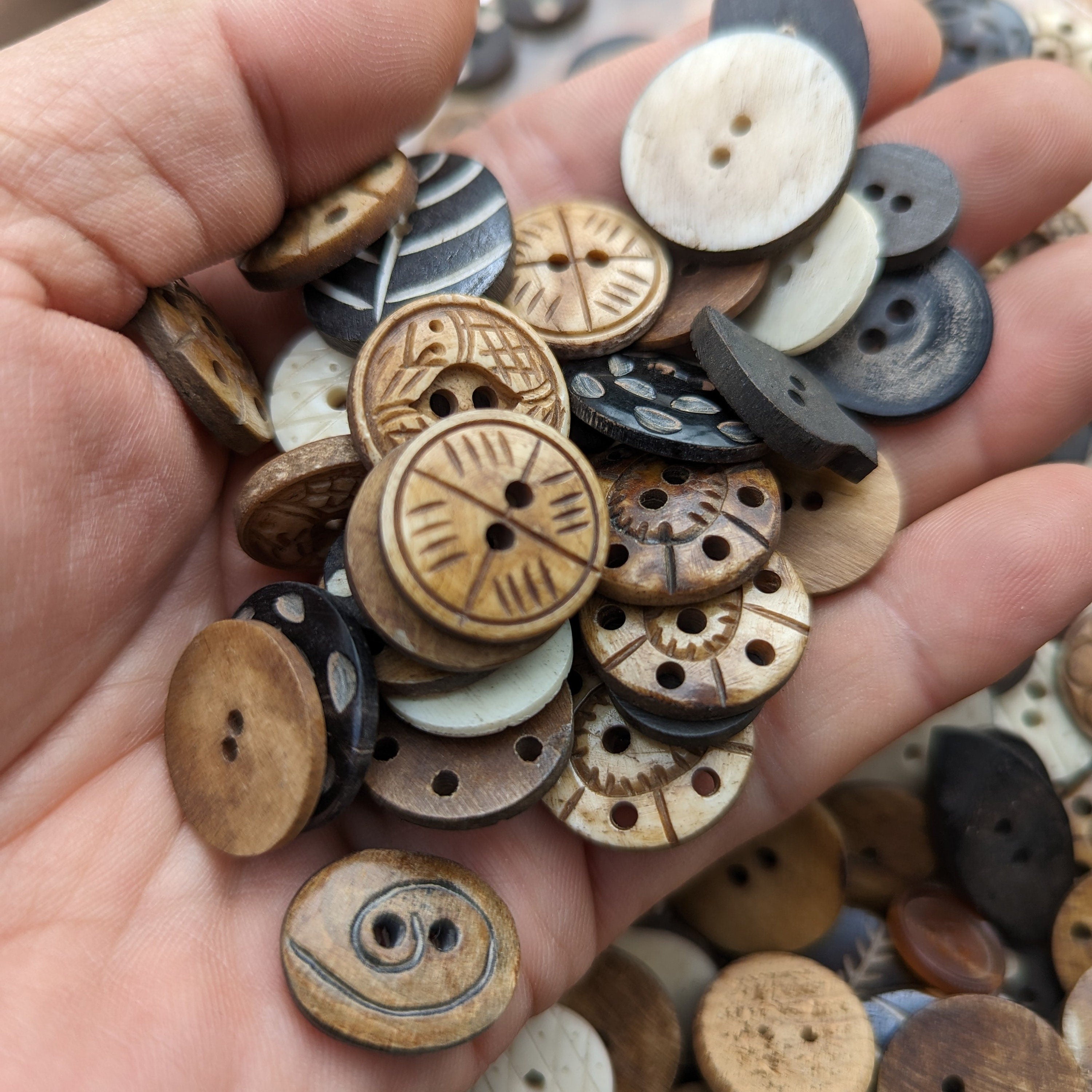 20 Assorted Handmade Buffalo Horn Buttons: Himalayan Artisan Craft