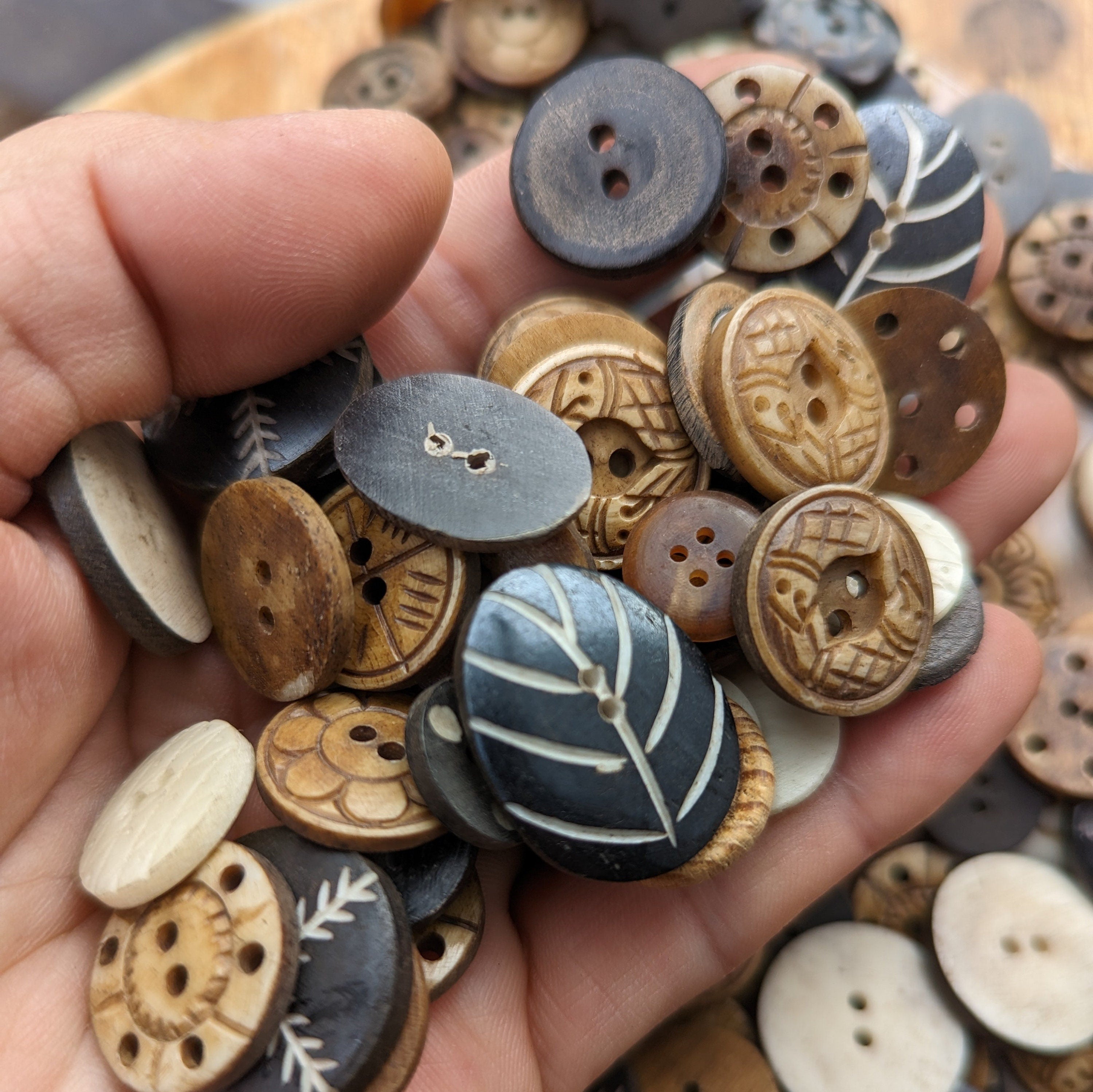 20 Assorted Handmade Buffalo Horn Buttons: Himalayan Artisan Craft