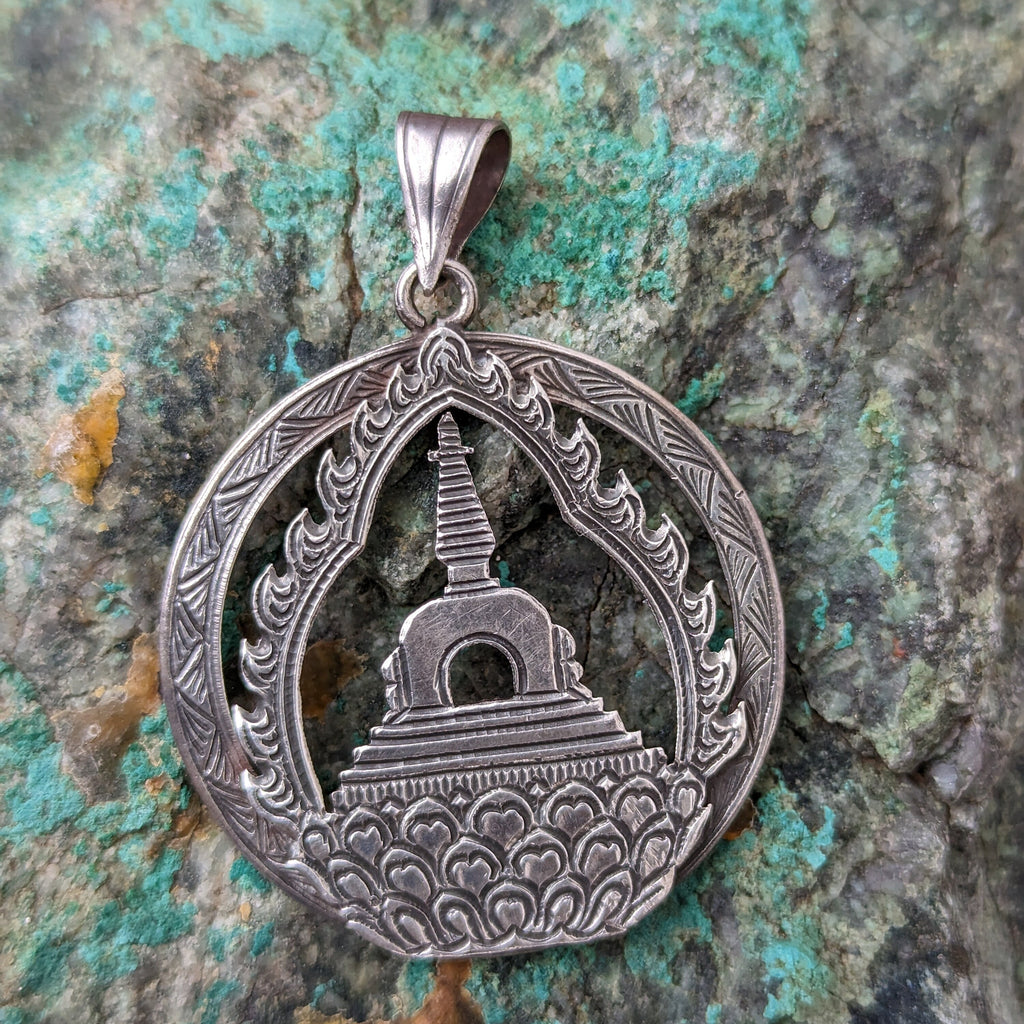 Silver Tibetan Double Vajra cross pendant(Central Om) (T1102-007)
