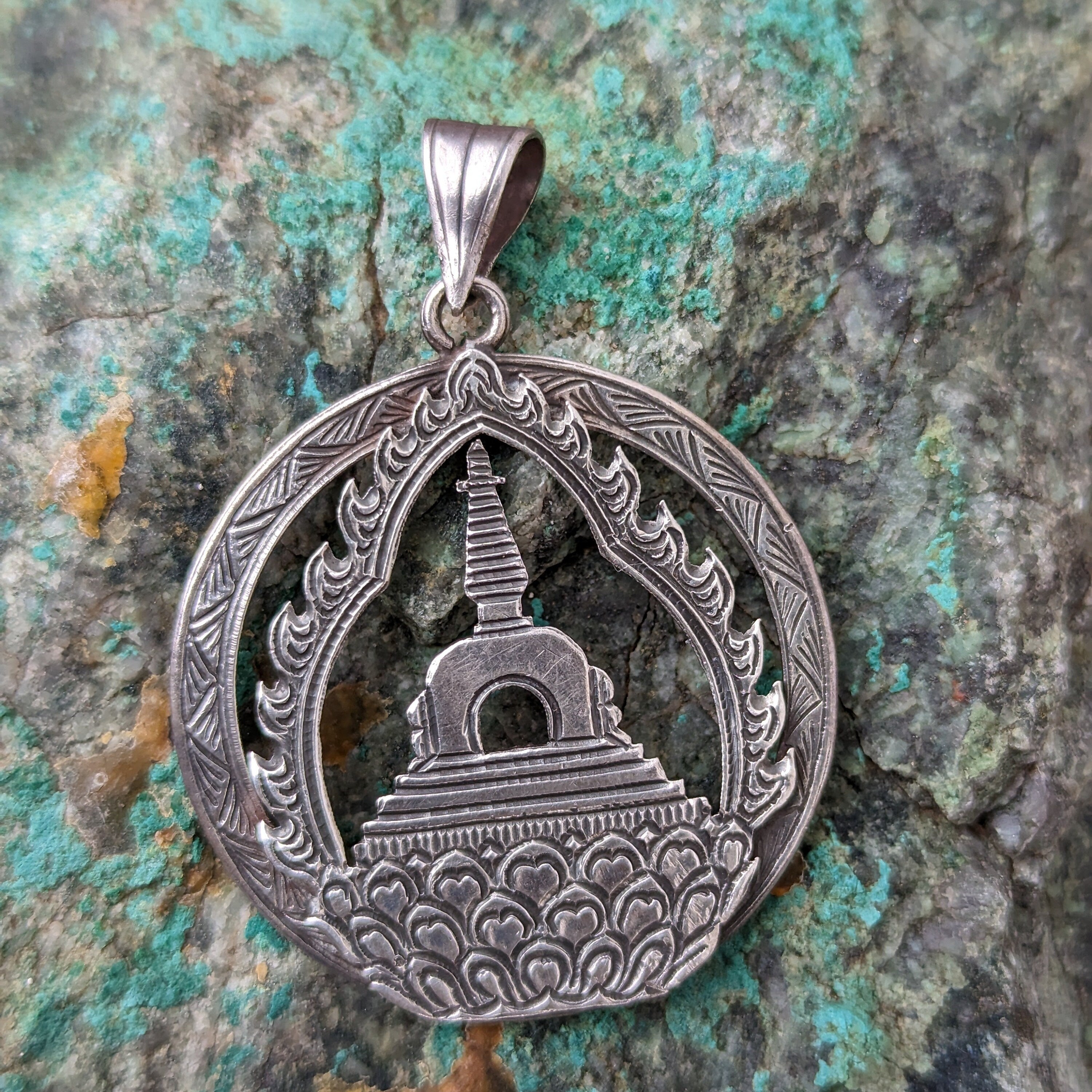 Silver Tibetan Double Vajra cross pendant(Central Om) (T1102-007)