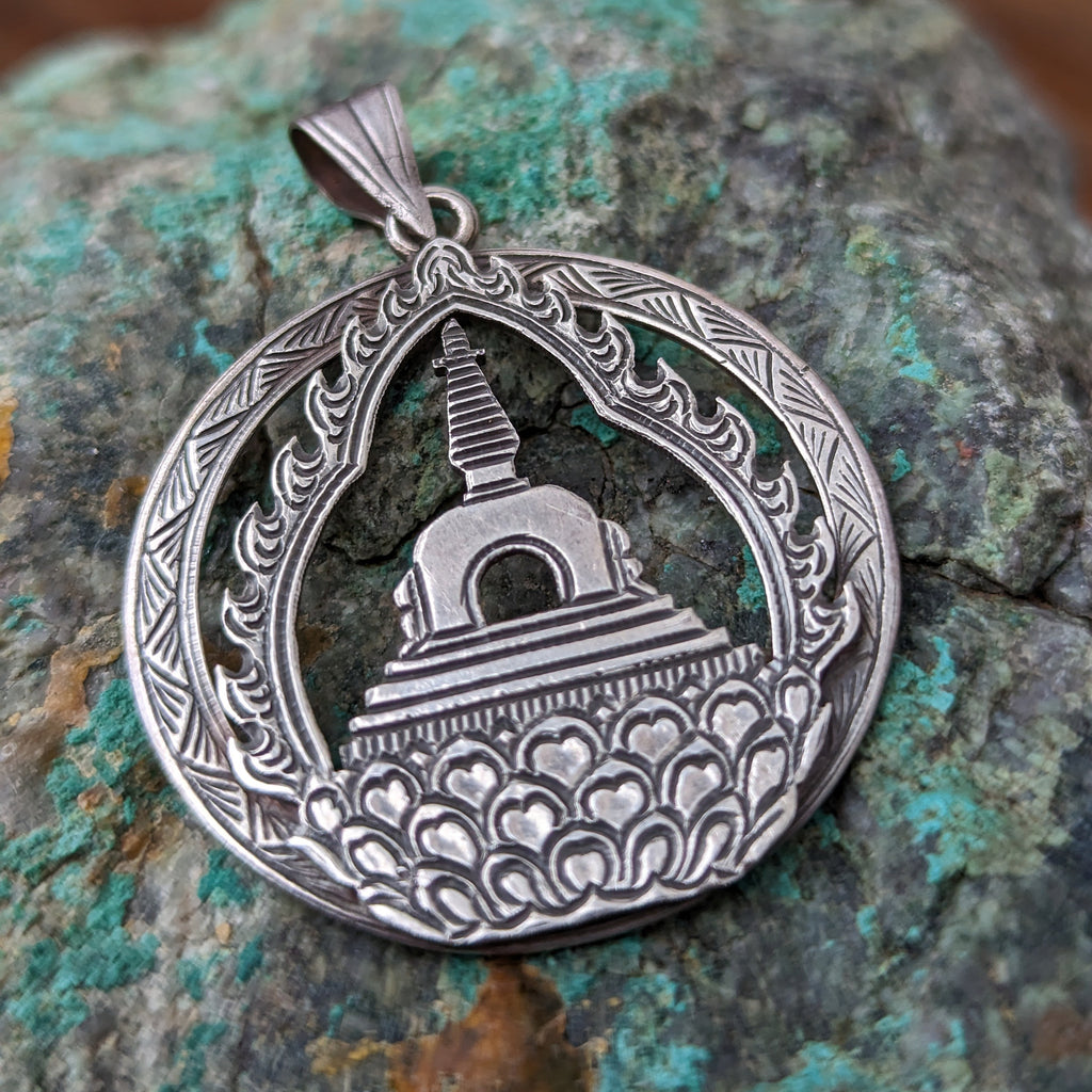 Silver Tibetan Double Vajra cross pendant(Central Om) (T1102-007)