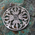 Silver Tibetan Double Vajra cross pendant(Central Om) (T1102-007)