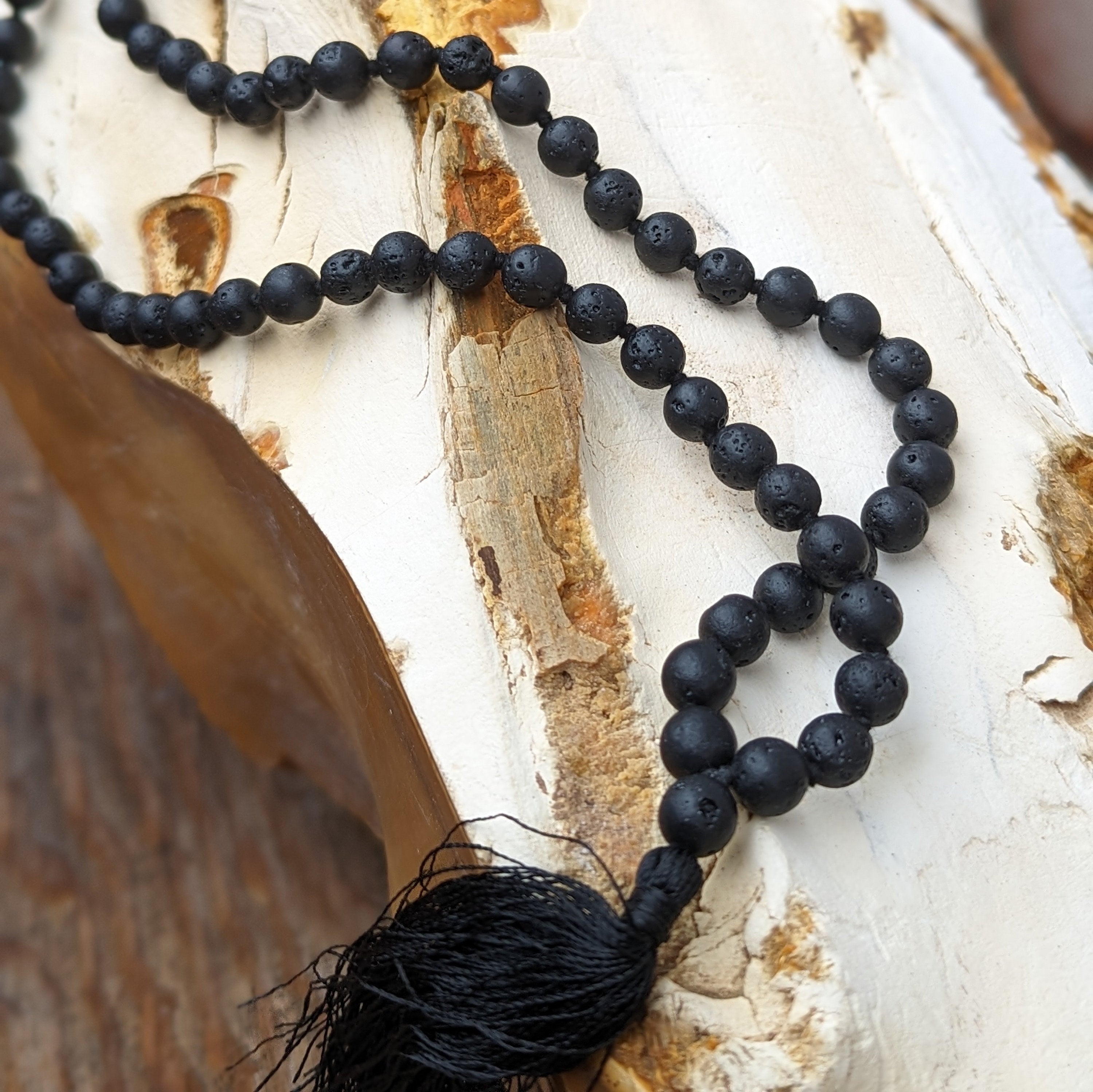 Knotted Lava Bead Meditation Mala, 108 Beads