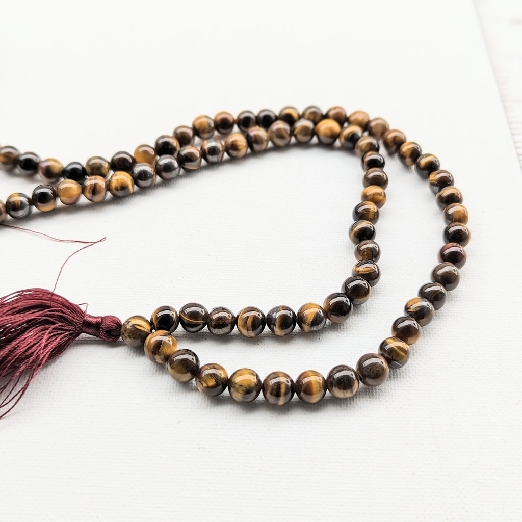 Knotted Tiger eye Bead Meditation Mala, 108 Beads