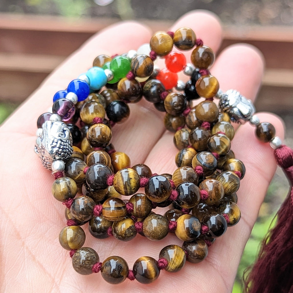 Knotted Tiger eye Bead Meditation Mala, 108 Beads