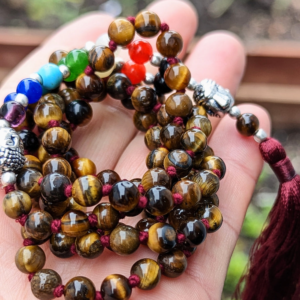 Knotted Tiger eye Bead Meditation Mala, 108 Beads