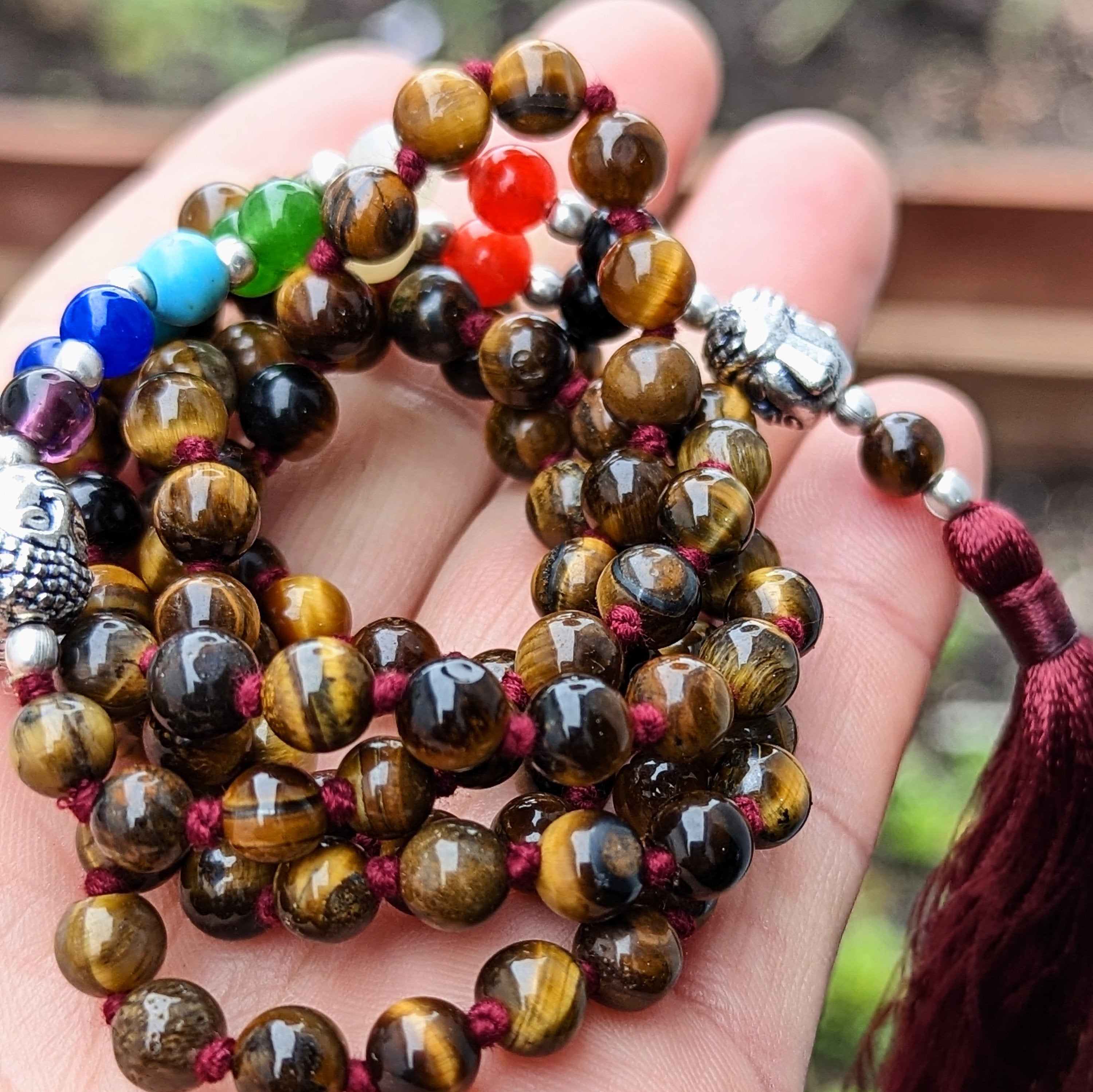 Knotted Tiger eye Bead Meditation Mala, 108 Beads