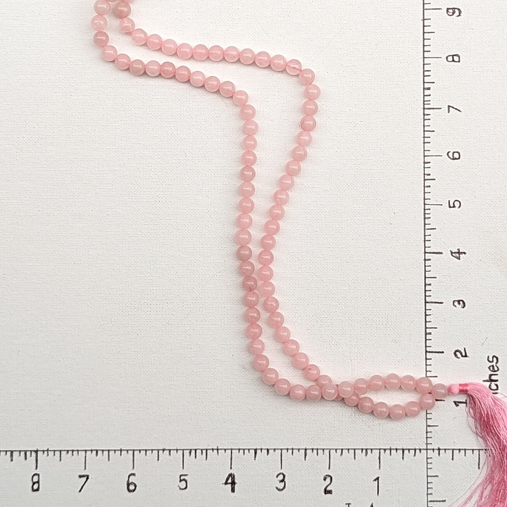 Knotted Rose quartz Bead Meditation Mala, 108 Beads
