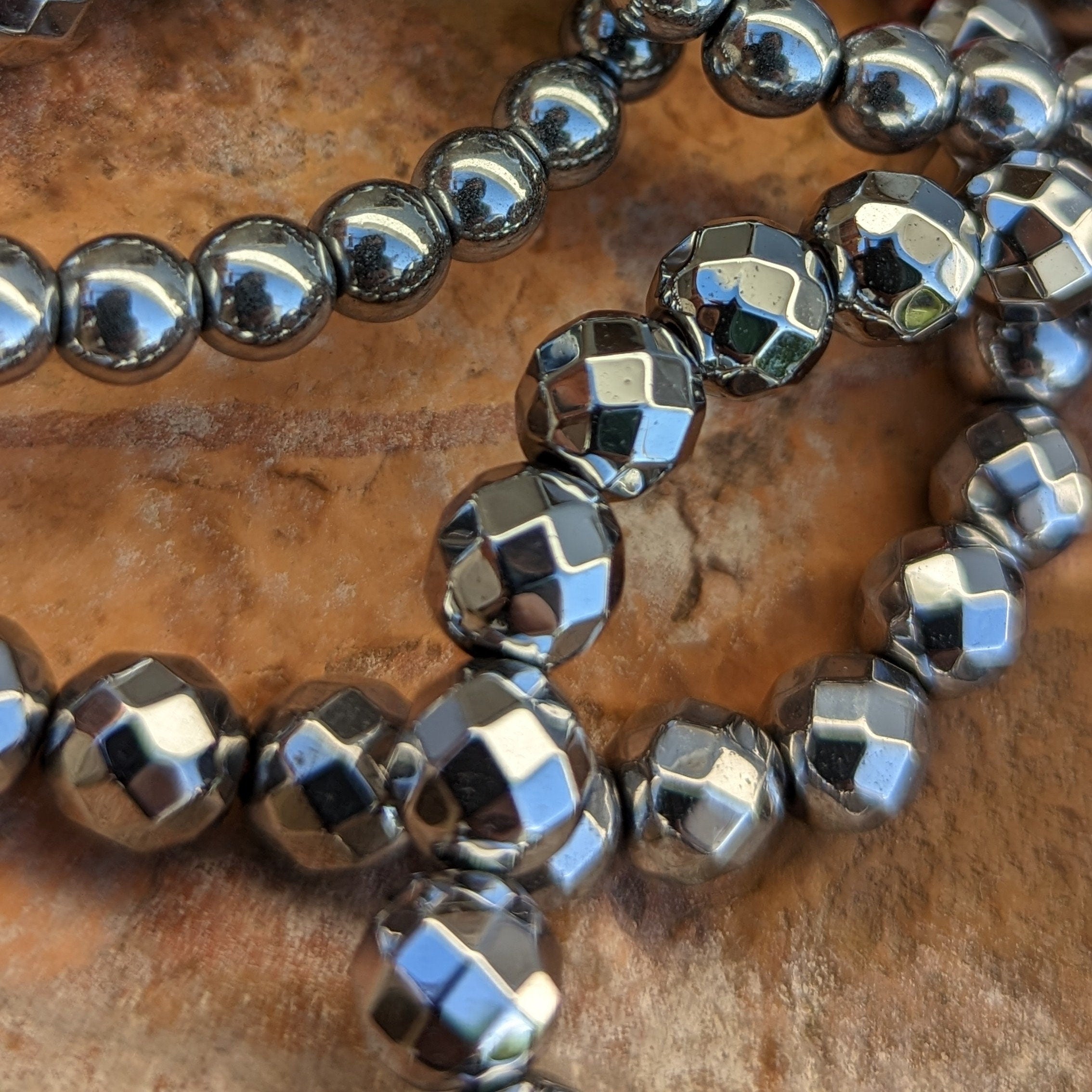 Silver Plated  Hematite Bracelet Smooth Round