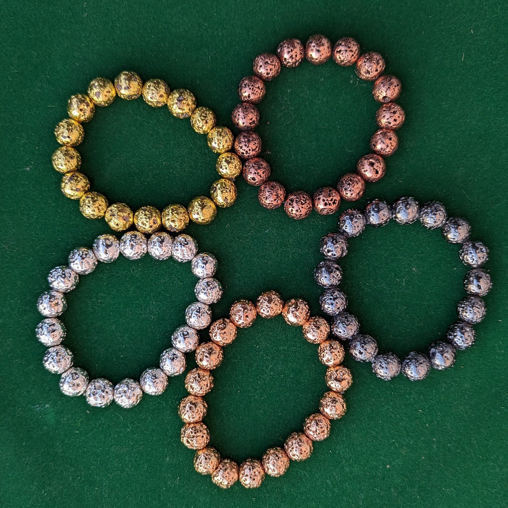 Electroplated Lava Stone Bracelet: Gold, Silver, Copper, Rose Gold (14mm)
