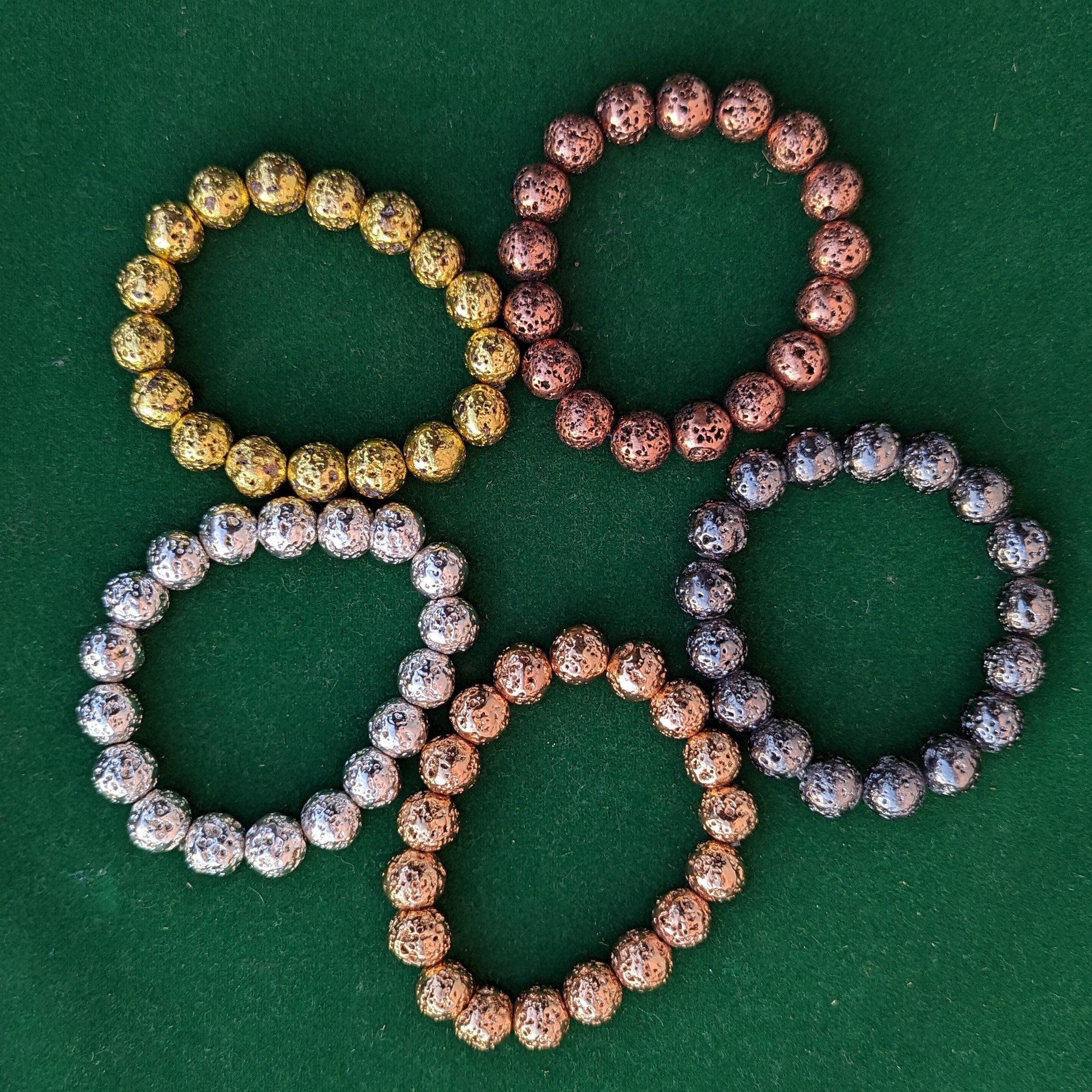 Electroplated Lava Stone Bracelet: Gold, Silver, Copper, Rose Gold (14mm)