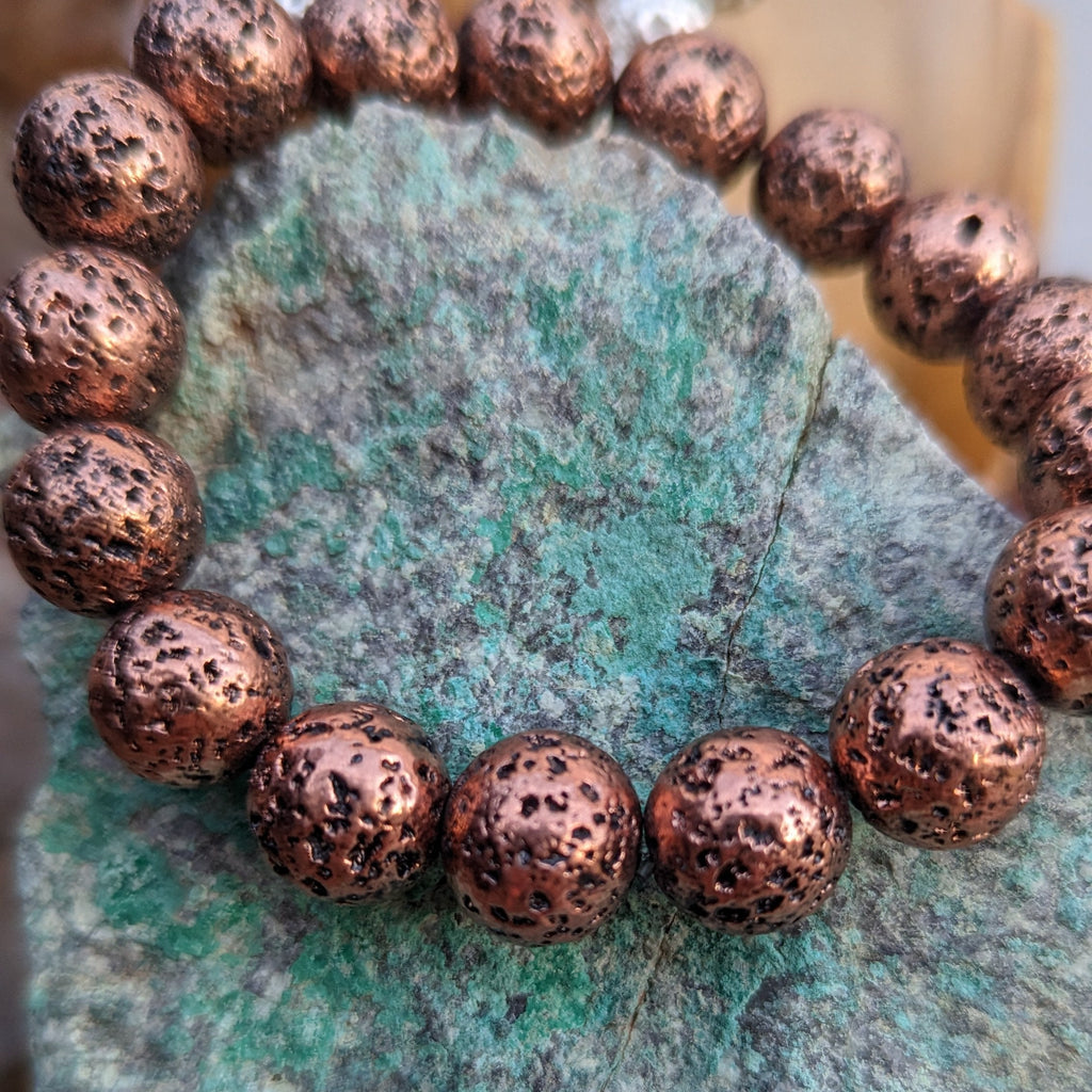 Electroplated Lava Stone Bracelet: Gold, Silver, Copper, Rose Gold (14mm)
