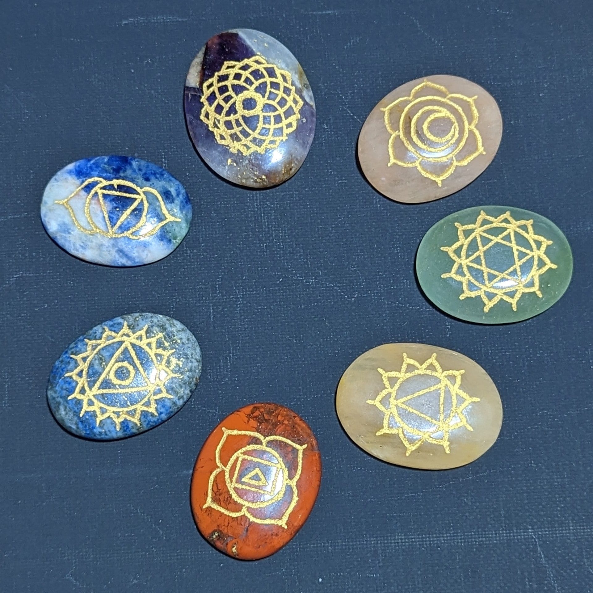 Engraved Chakra Stone Set, Reiki Meditation Stones (Set of 7)