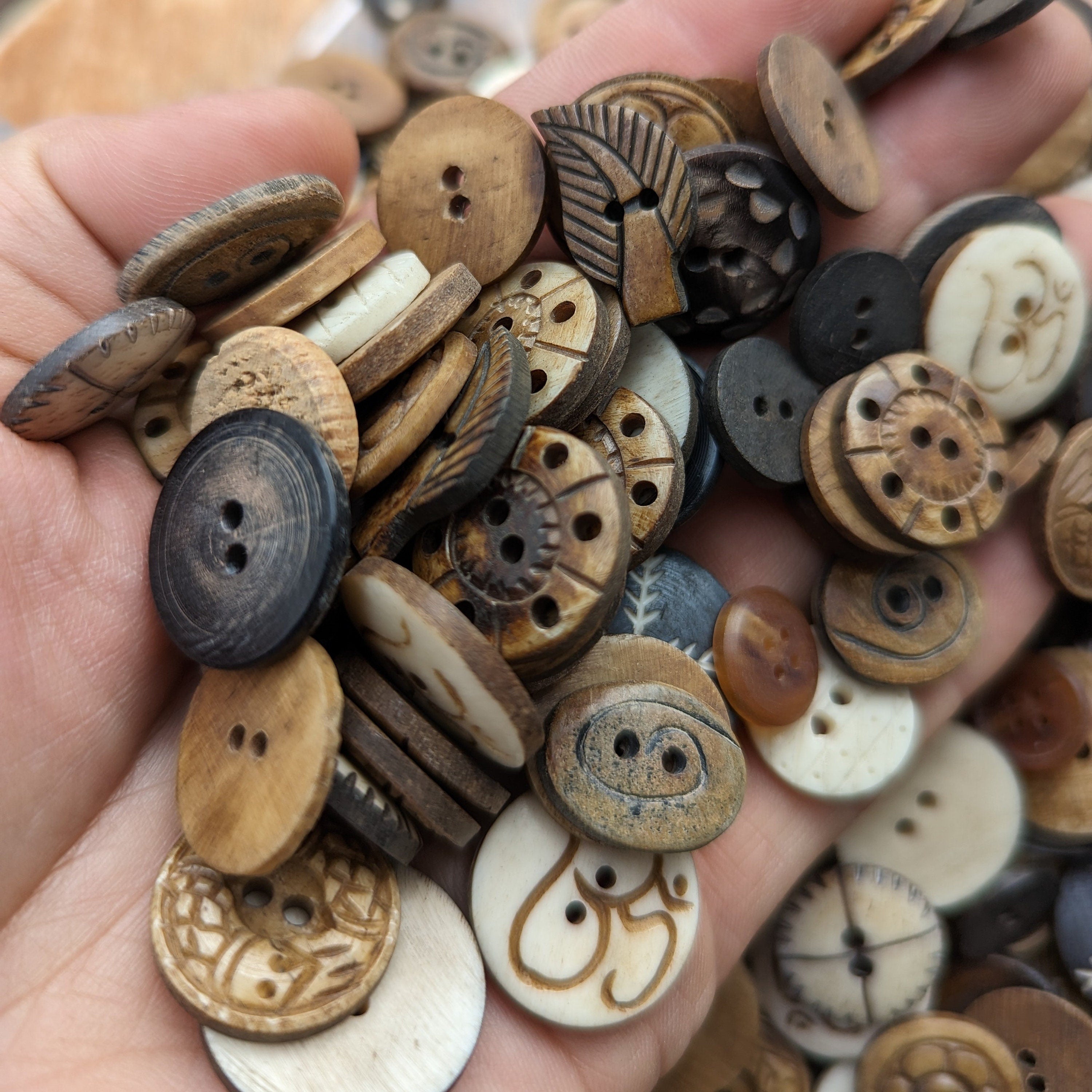 20 Assorted Handmade Buffalo Horn Buttons: Himalayan Artisan Craft