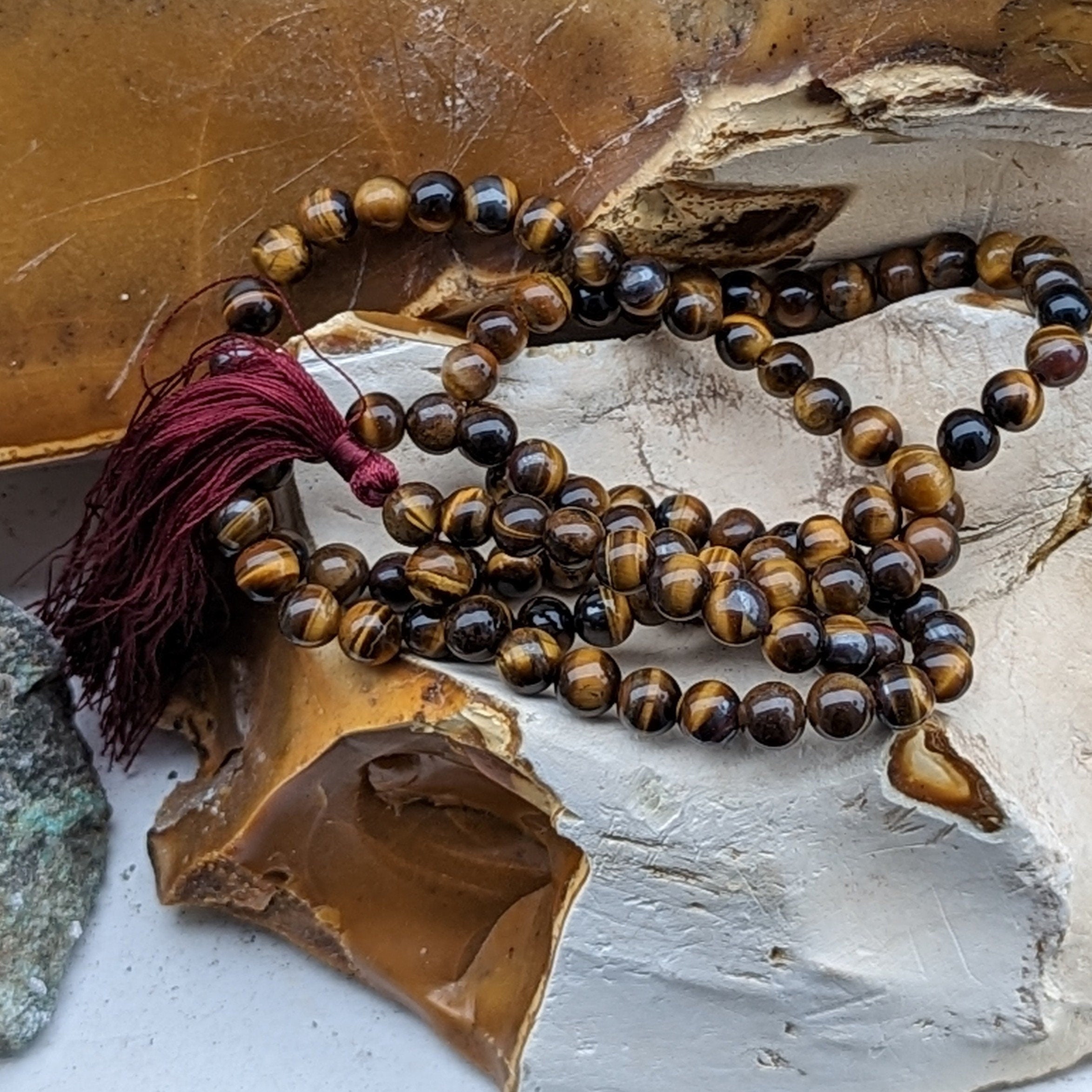 Knotted Tiger eye Bead Meditation Mala, 108 Beads