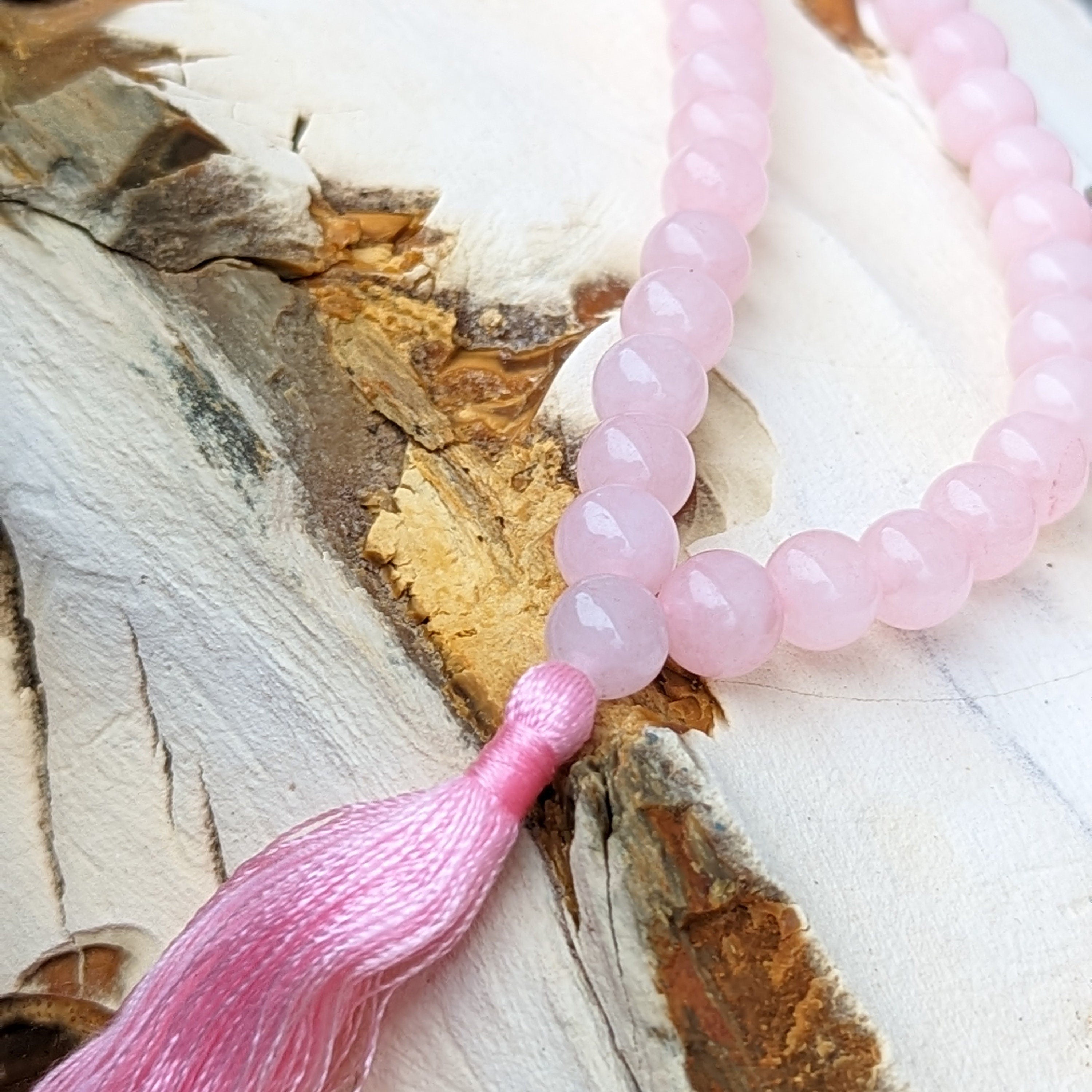 Knotted Rose quartz Bead Meditation Mala, 108 Beads