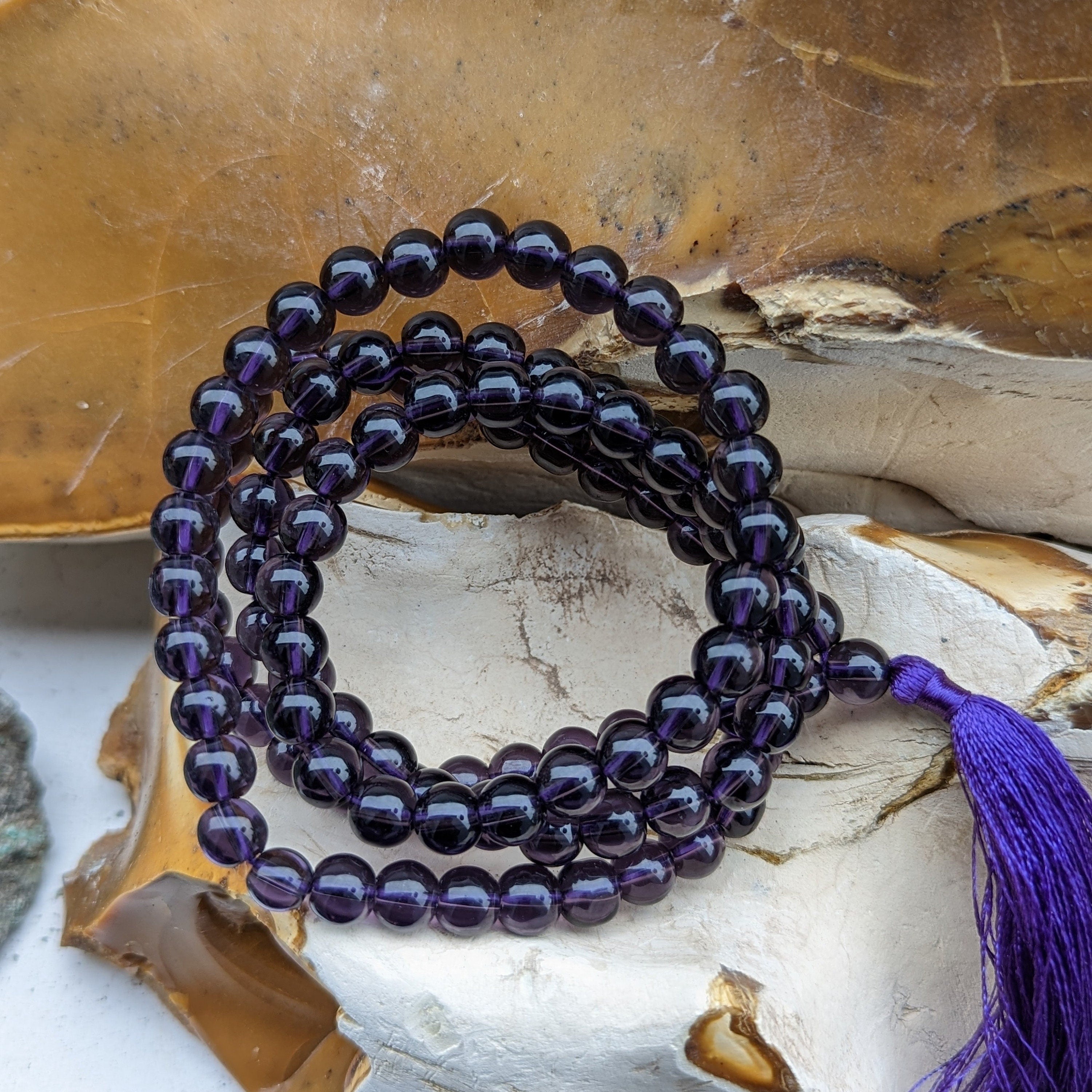 Knotted Amethyst Bead Meditation Mala, 108 Beads