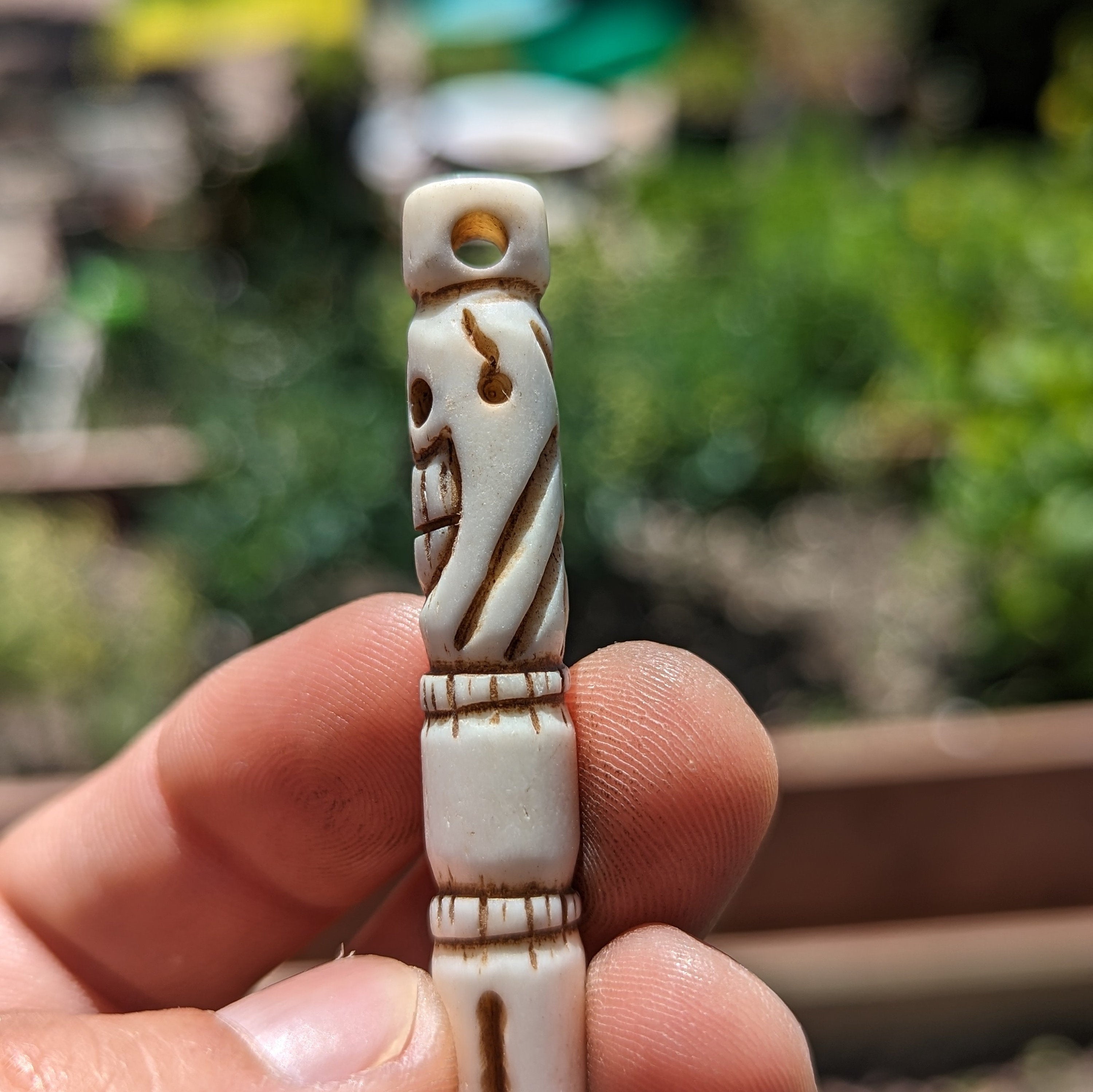 Hand Carved Yak Bone Phurba, Tibetan Ritual Dagger