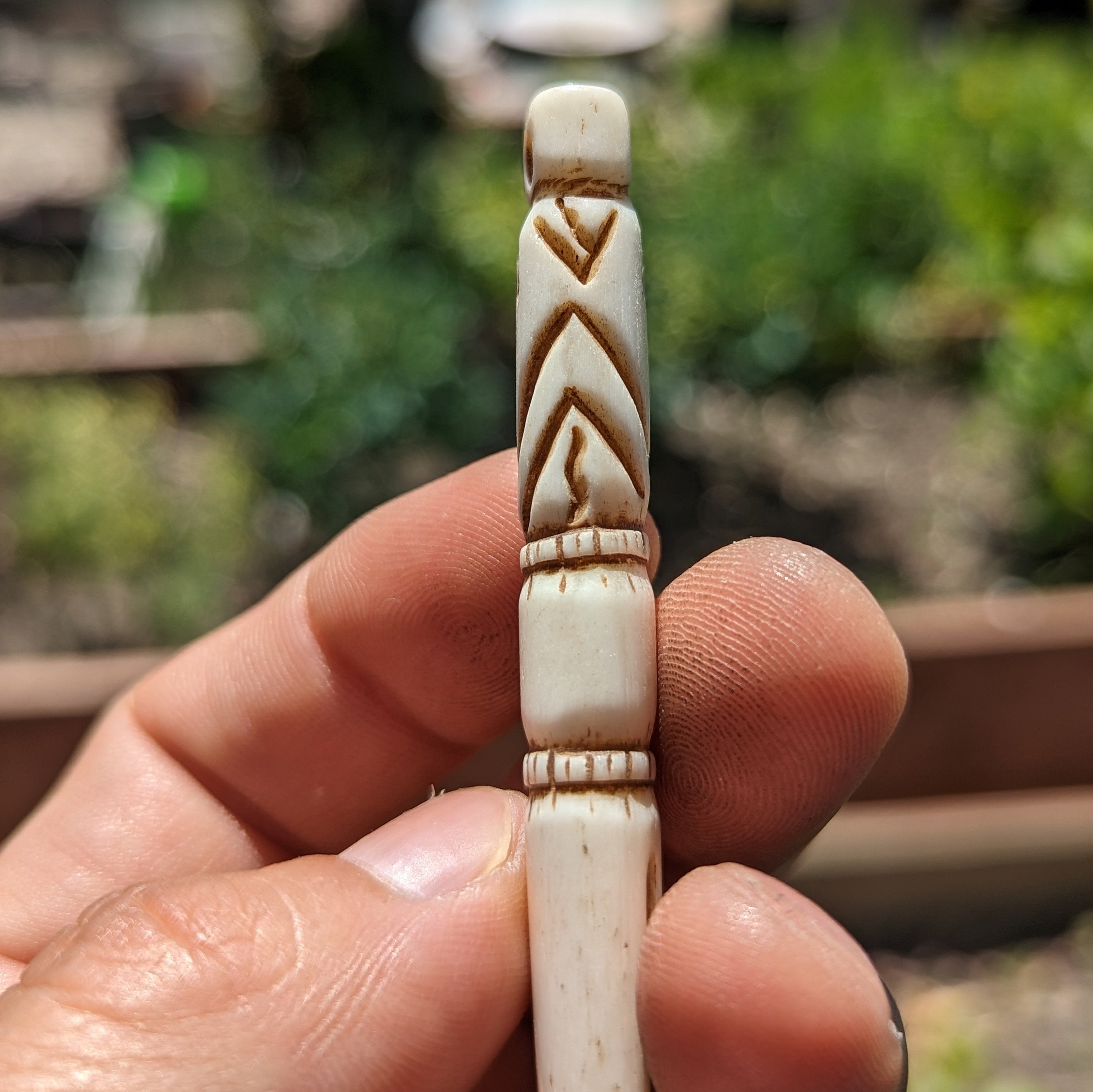 Hand Carved Yak Bone Phurba, Tibetan Ritual Dagger