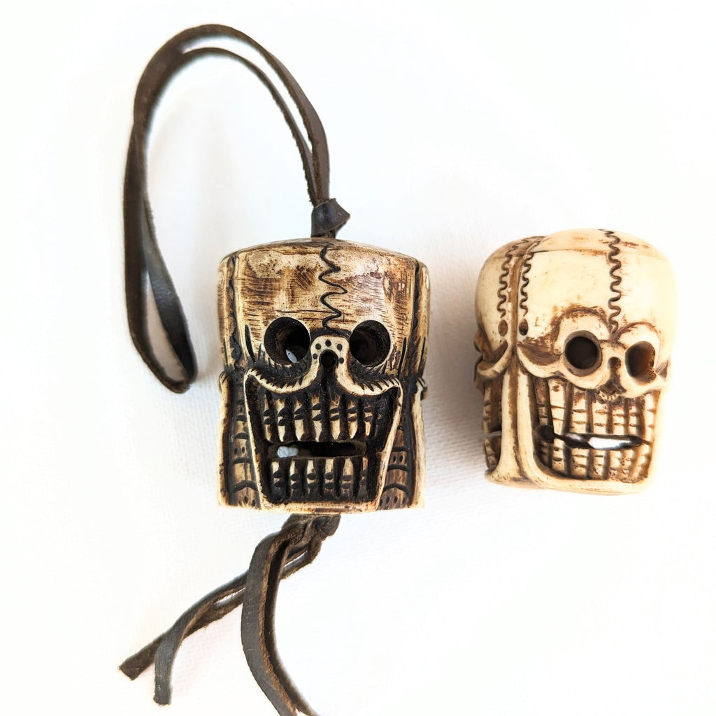 Hand Carved Yak Bone Skull Bead: Tibetan Vintage Meditation Mala