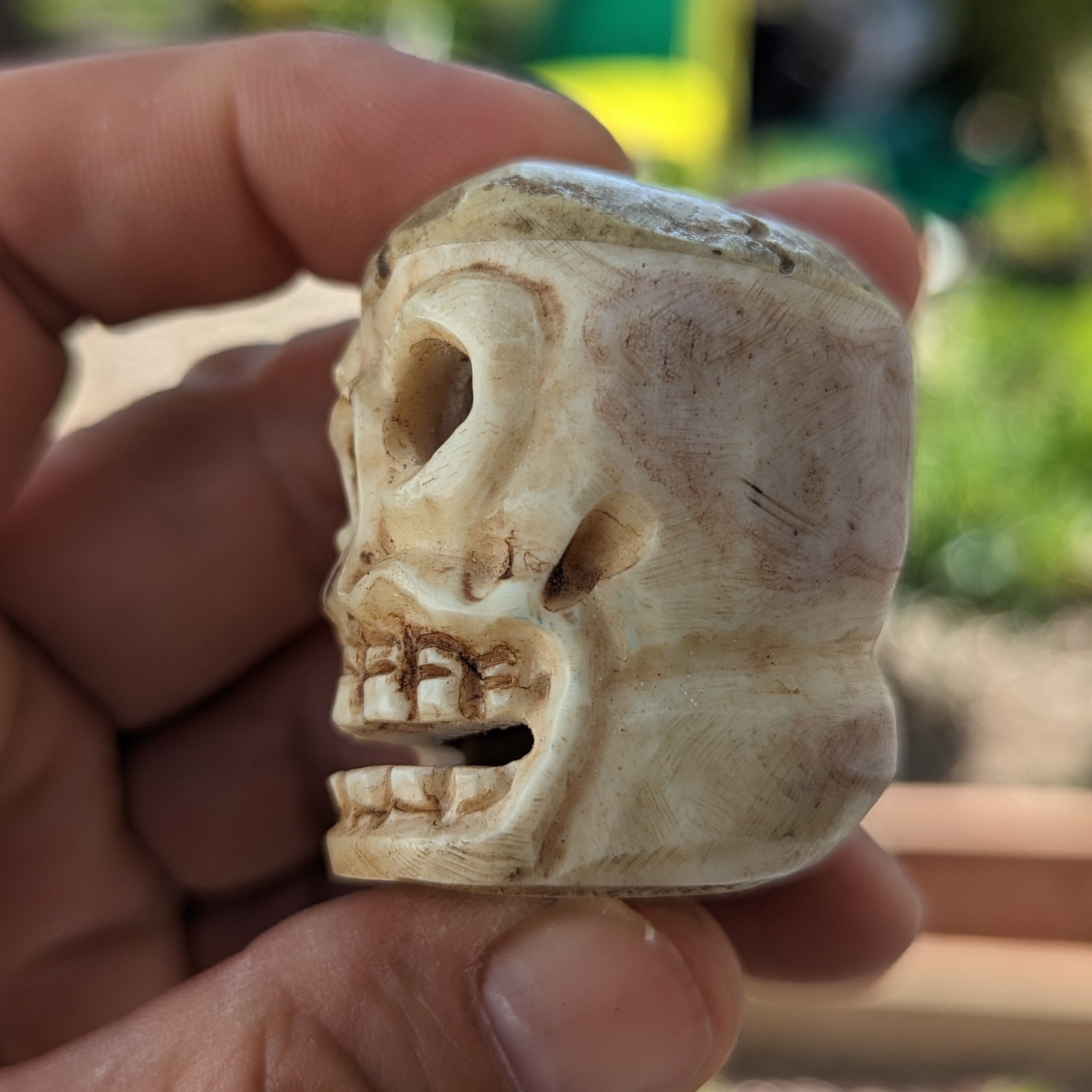 Hand Carved Yak Bone Skull Bead: Tibetan Vintage Mala Prayer