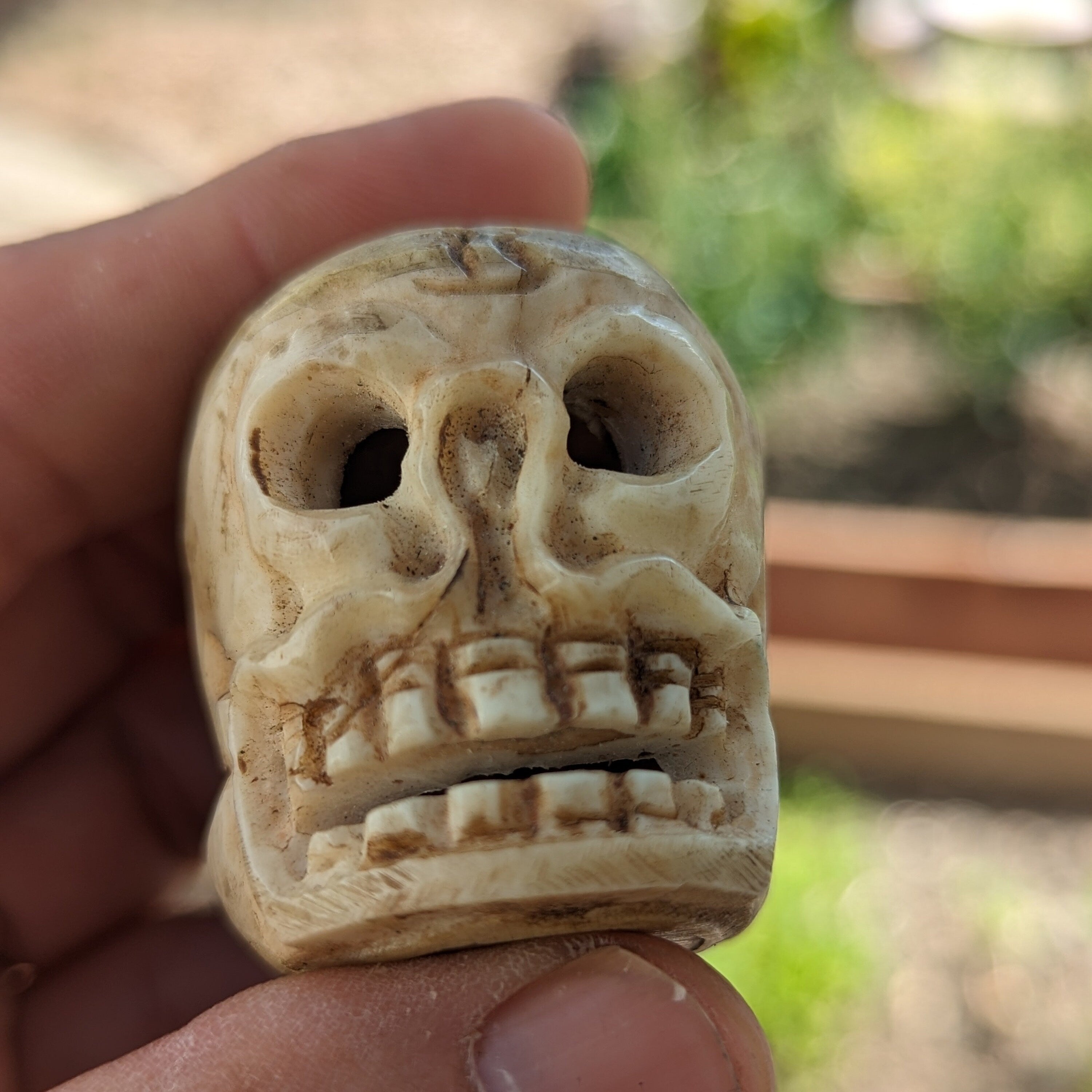 Hand Carved Yak Bone Skull Bead: Tibetan Vintage Mala Prayer