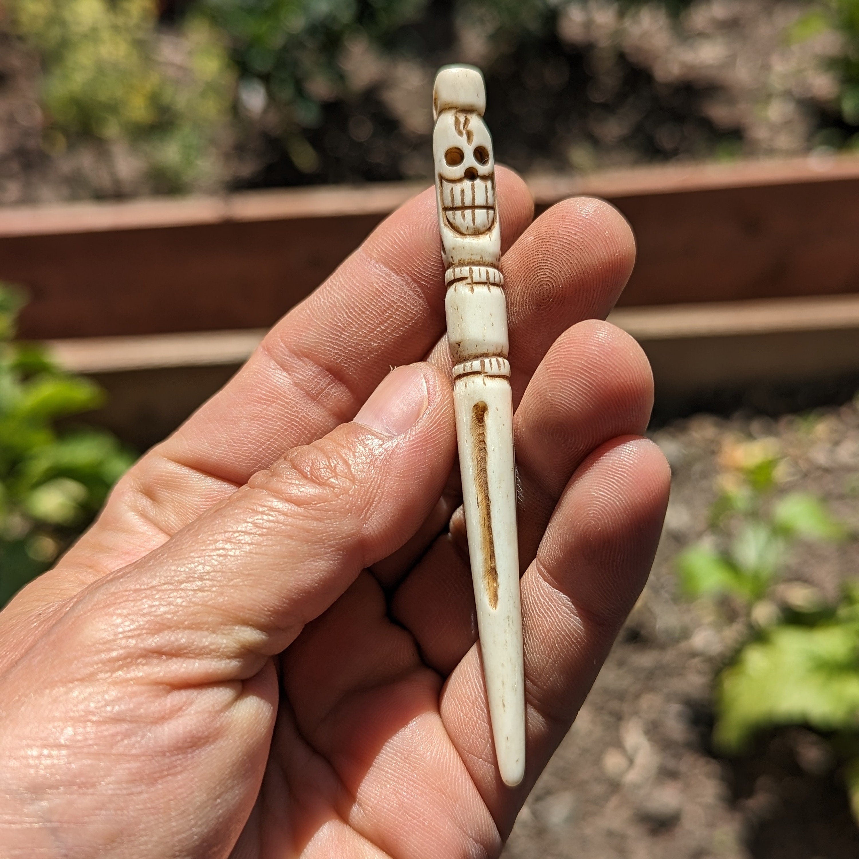 Hand Carved Yak Bone Phurba, Tibetan Ritual Dagger
