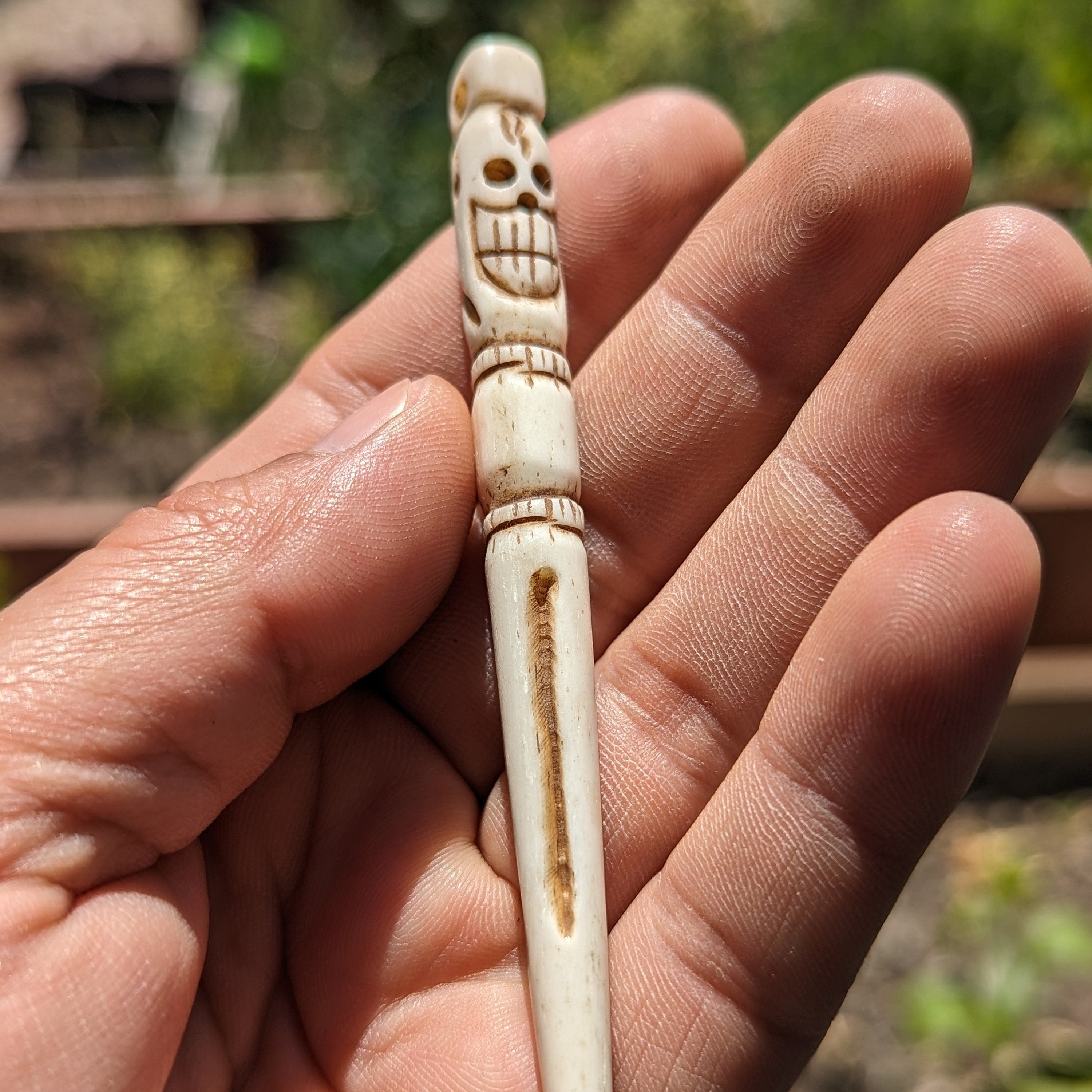 Hand Carved Yak Bone Phurba, Tibetan Ritual Dagger