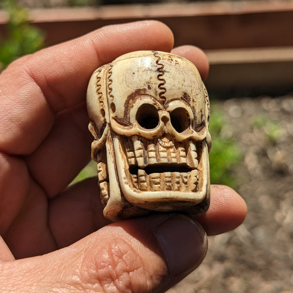 Hand Carved Yak Bone Skull Bead: Tibetan Vintage Meditation Mala