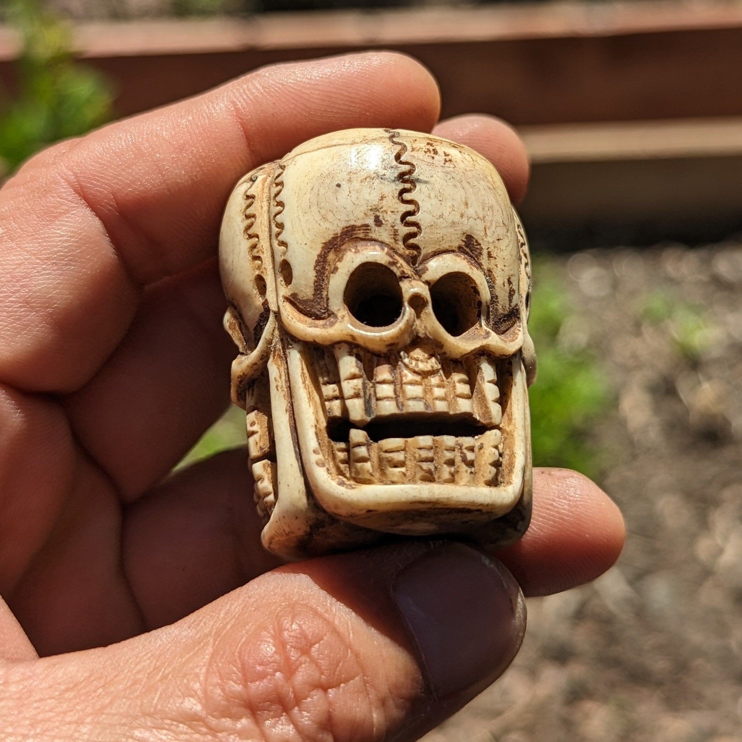 Hand Carved Yak Bone Skull Bead: Tibetan Vintage Meditation Mala