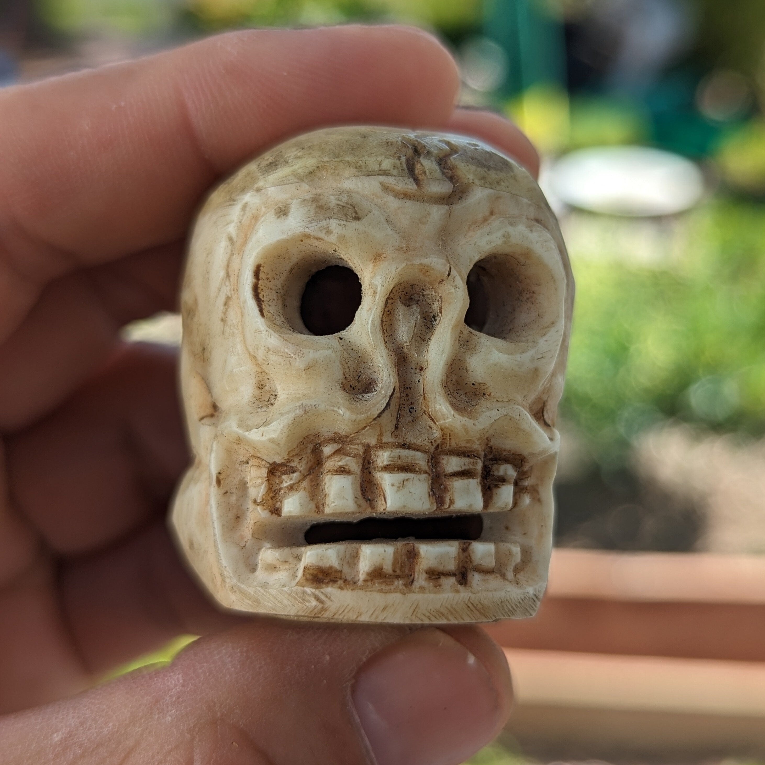 Hand Carved Yak Bone Skull Bead: Tibetan Vintage Mala Prayer