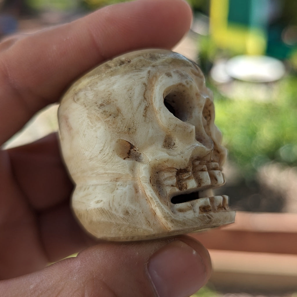 Hand Carved Yak Bone Skull Bead: Tibetan Vintage Mala Prayer